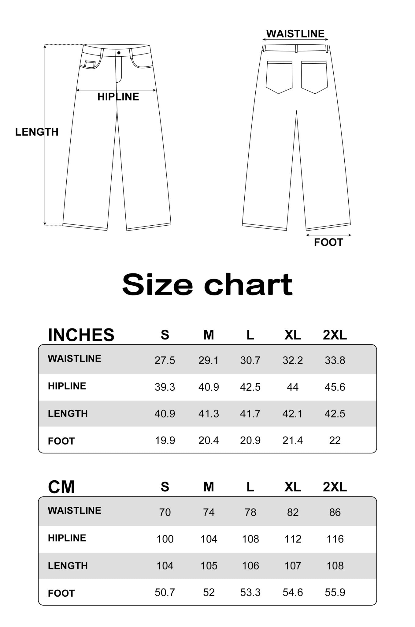 PUBLIC RADIO | Light Blue Washed Ripped Jeans - Size Chart