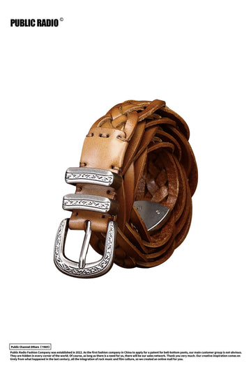 PUBLIC RADIO｜HIPPIE 1969 Series American Retro Pattern Hand-woven Leather Vintage Belt