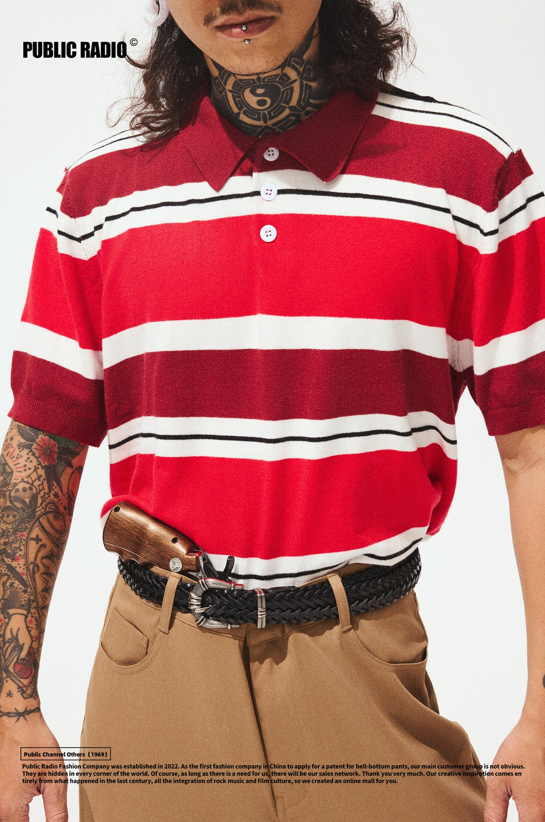 PUBLIC RADIO | Red Black Striped Short Sleeve Shirt - Image 1