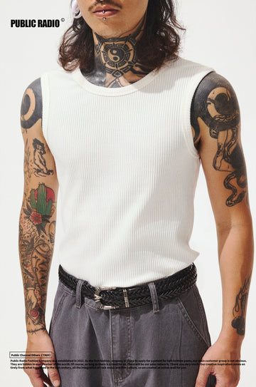 PUBLIC RADIO | White Black Ribbed Stretch Vest - Image 1