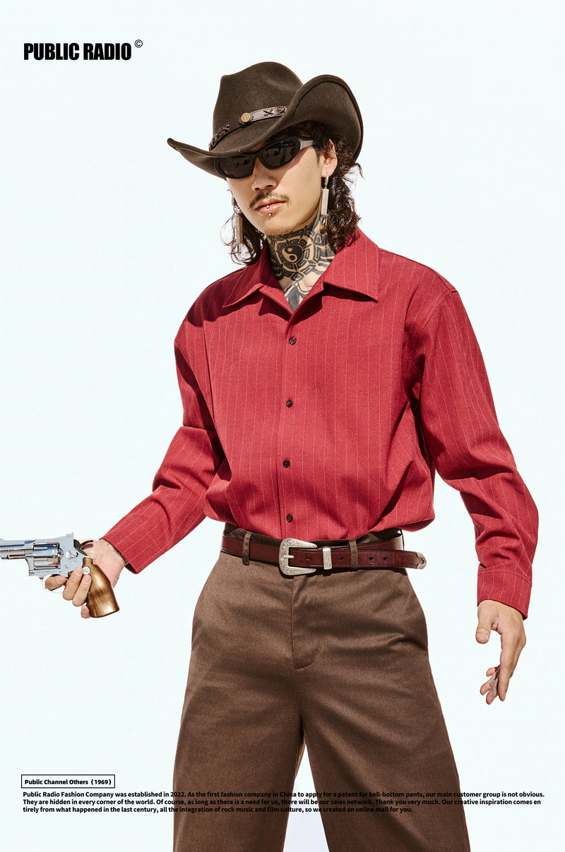 PUBLIC RADIO｜Mexican Western Hero Series Thick Striped Extra-Thick Shirt with Waist Collar Hippie Style