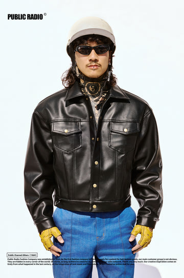 PUBLIC RADIO｜SHERIFF Series Retro Matte Genuine Leather Heavyweight Short Jacket (Thick Fit)
