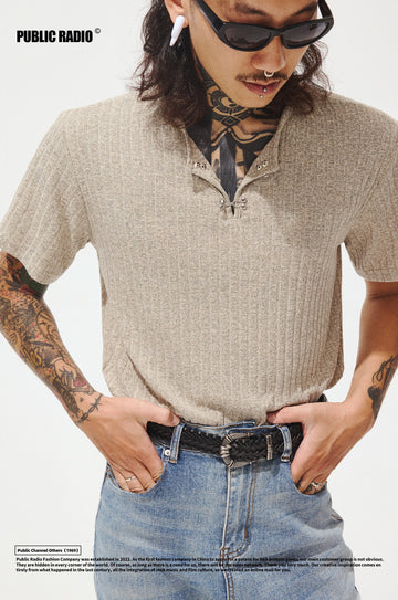 PUBLIC RADIO | Grey Short Sleeve V-Neck - Image 1