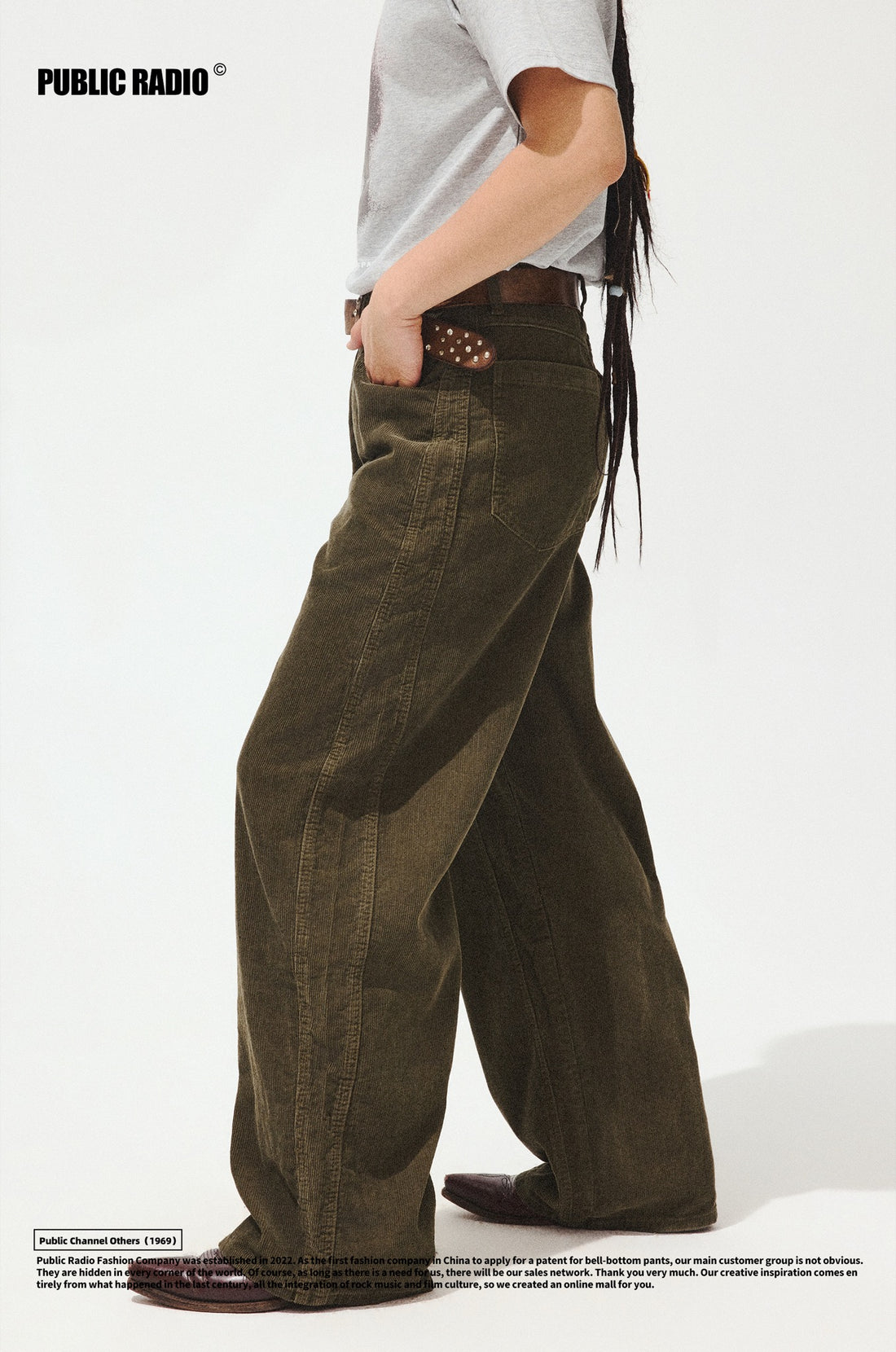 PUBLIC RADIO | Green Striped Corduroy Wide-Leg Pants - Image 1