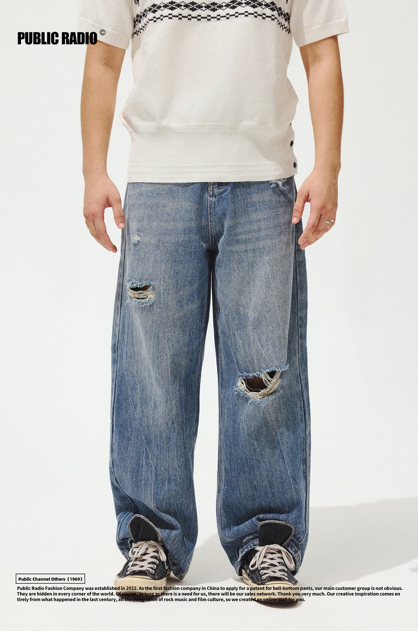 PUBLIC RADIO | Light Blue Washed Ripped Jeans - Image 1