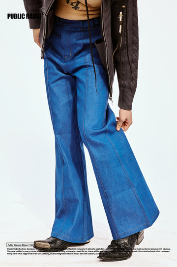 PUBLIC RADIO｜RAW DENIM Western Cowboy High-Waisted Flared Pants Japanese Raw Denim Hippie Series