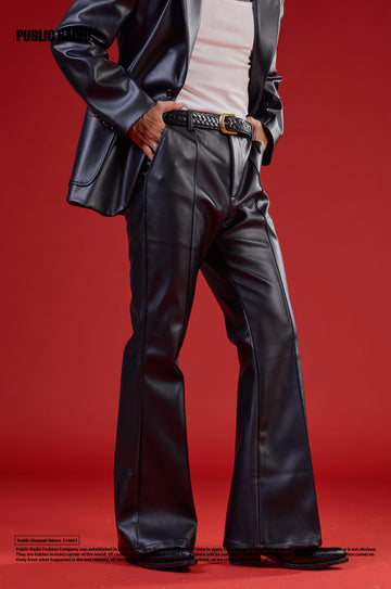 PUBLIC RADIO | Harajuku Japan Millennial Heavyweight Genuine Leather Vintage High-Waist Flared Pants