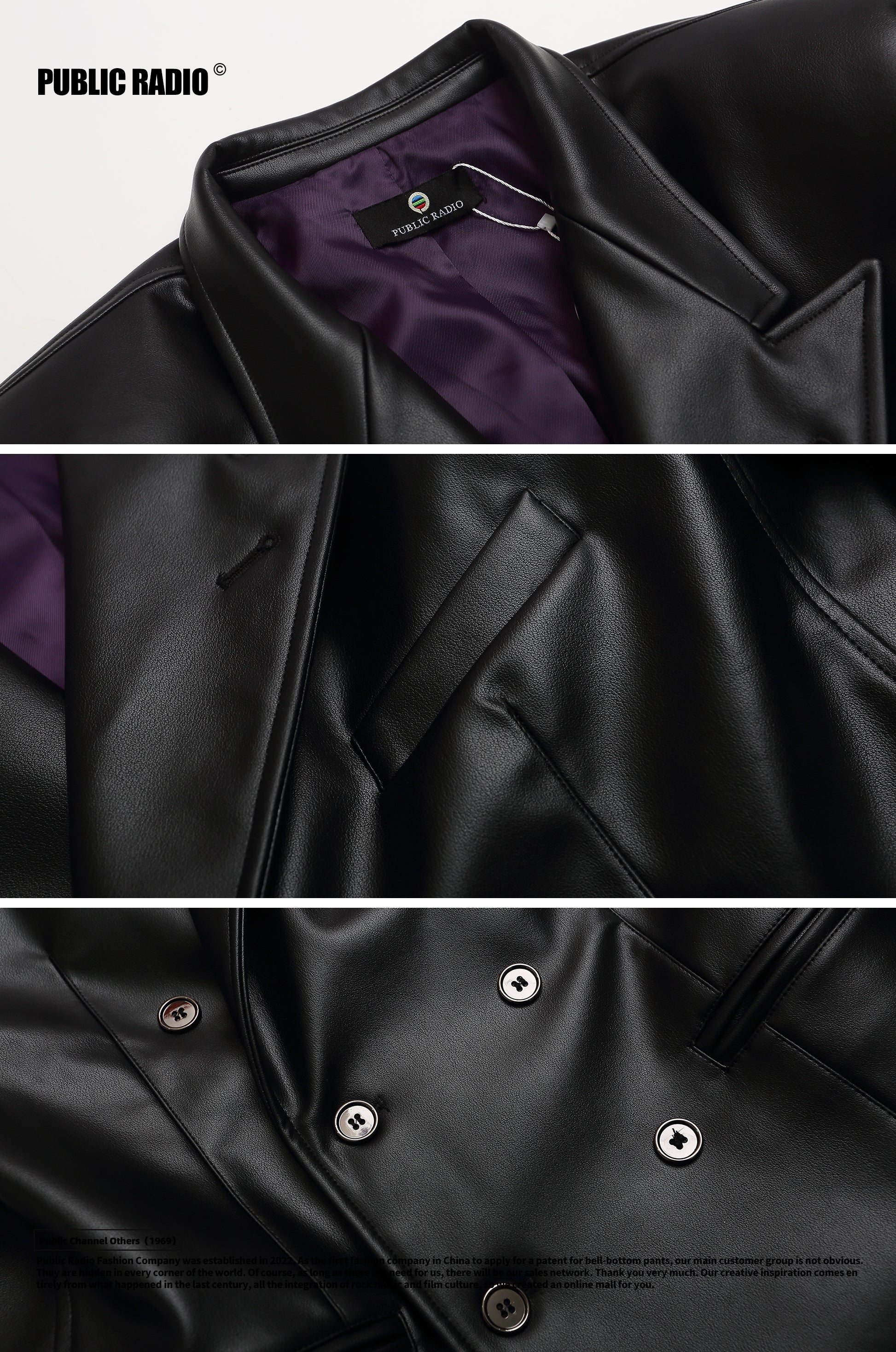 PUBLIC RADIO｜Classic Matte Glossy Suits with Padded Leather Shoulders and Double-Breasted Design, inspired by the 1990s Deadly City series.