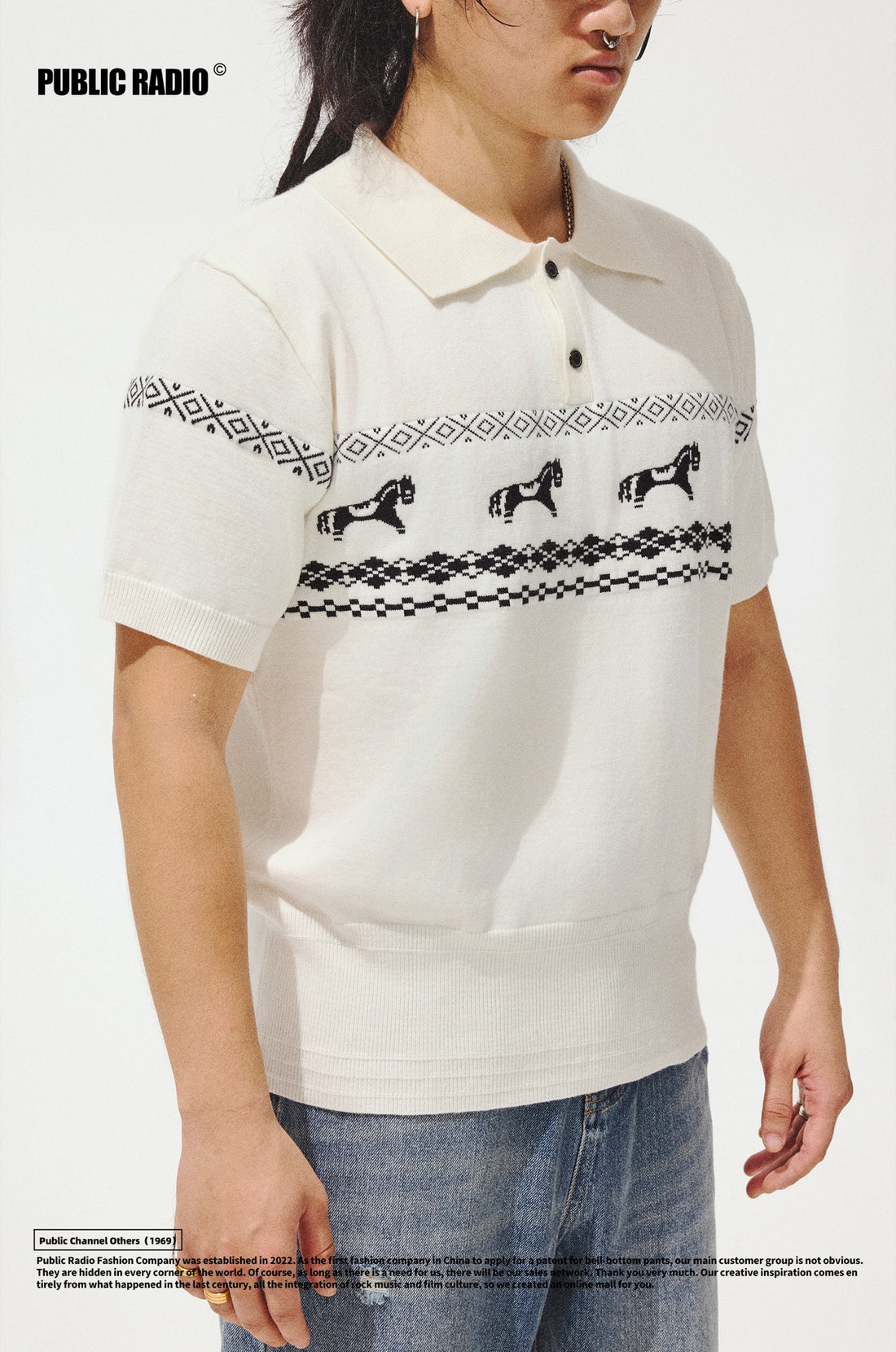 PUBLIC RADIO | White Deer Print Polo Shirt - Image 1
