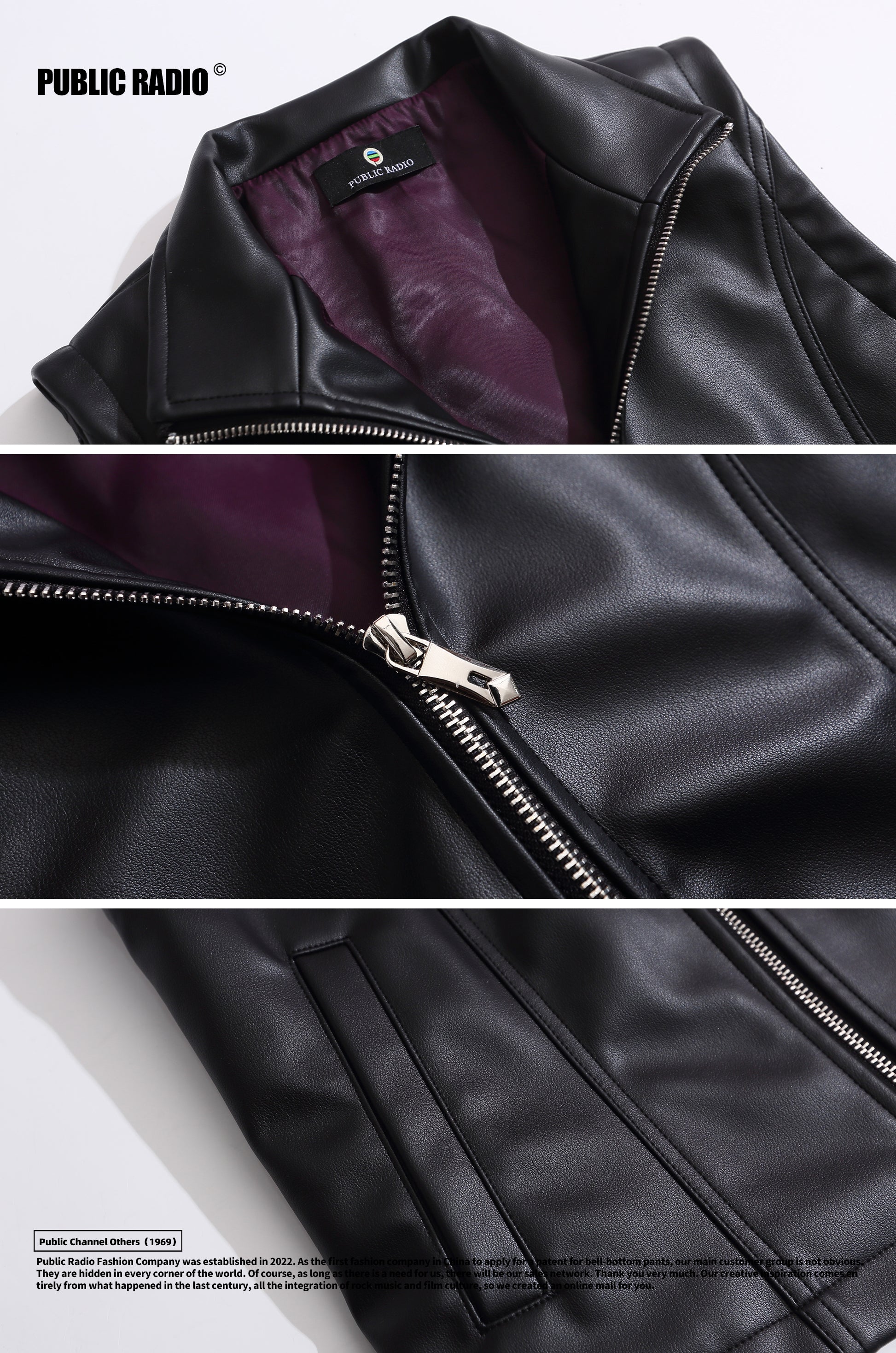 PUBLIC RADIO｜DIGITAL PUNK Japanese Rock Motorcycle High-Neck Genuine Leather Zipper Vest