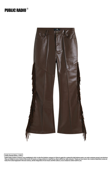 PUBLIC RADIO | WESTERNCOWBOY American Retro Genuine Leather Fringe Pants High-Waisted Flared Pants