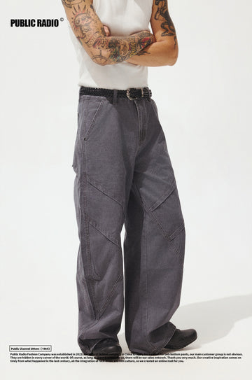 PUBLIC RADIO | Grey Patchwork Striped Cargo Pants - Image 1
