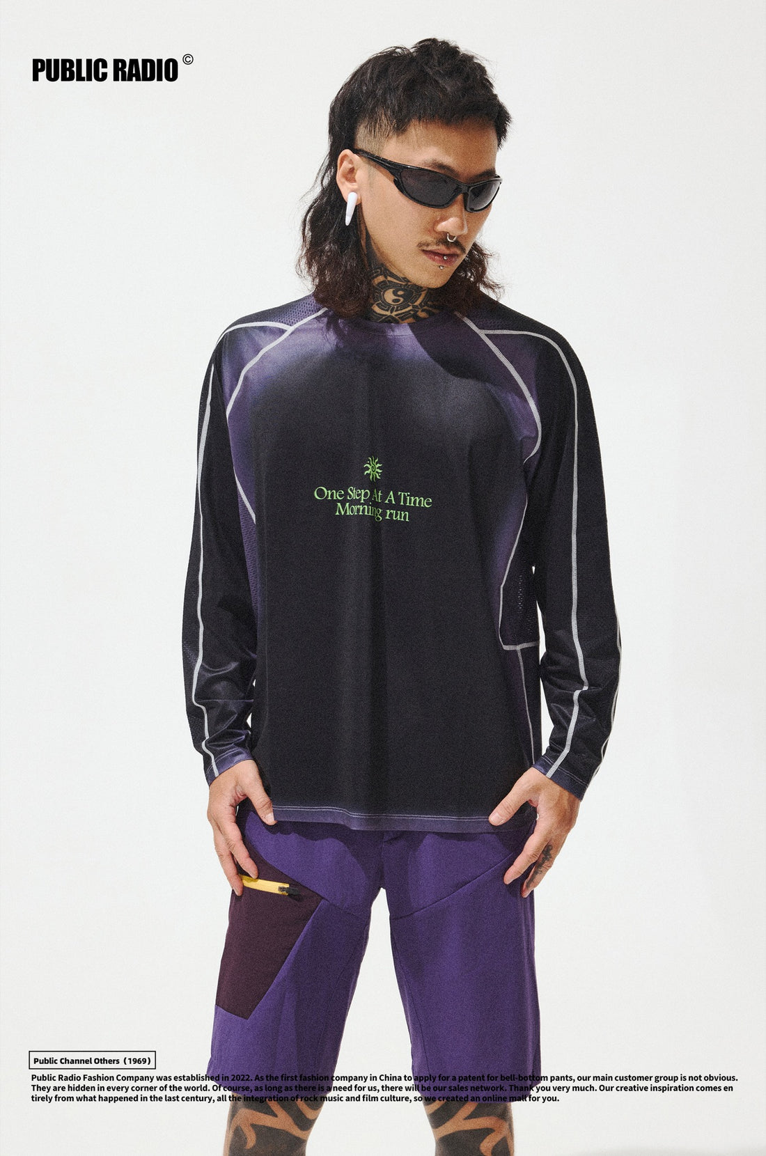 PUBLIC RADIO | Purple Printed Athletic Long Sleeve - Image 1