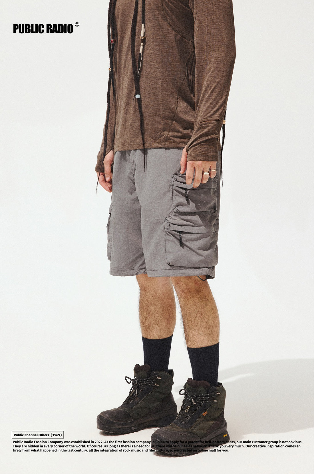 PUBLIC RADIO | Grey Lycra Drawstring Athletic Shorts - Image 1