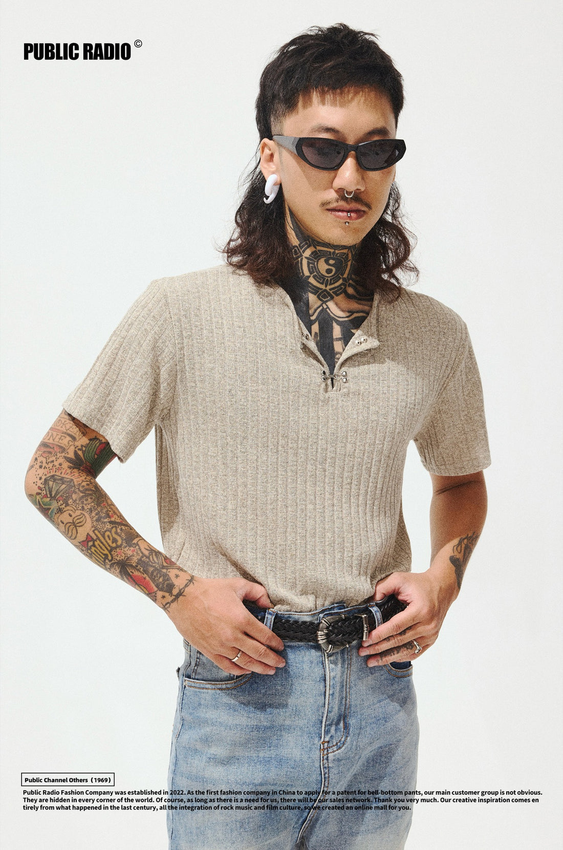 PUBLIC RADIO | Grey Short Sleeve V-Neck - Image 1