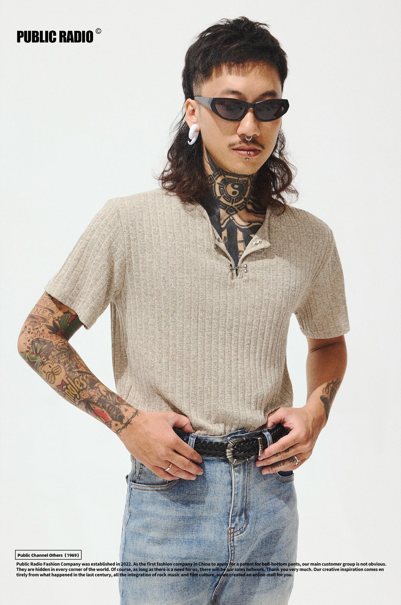 PUBLIC RADIO | Grey Short Sleeve V-Neck - Image 2