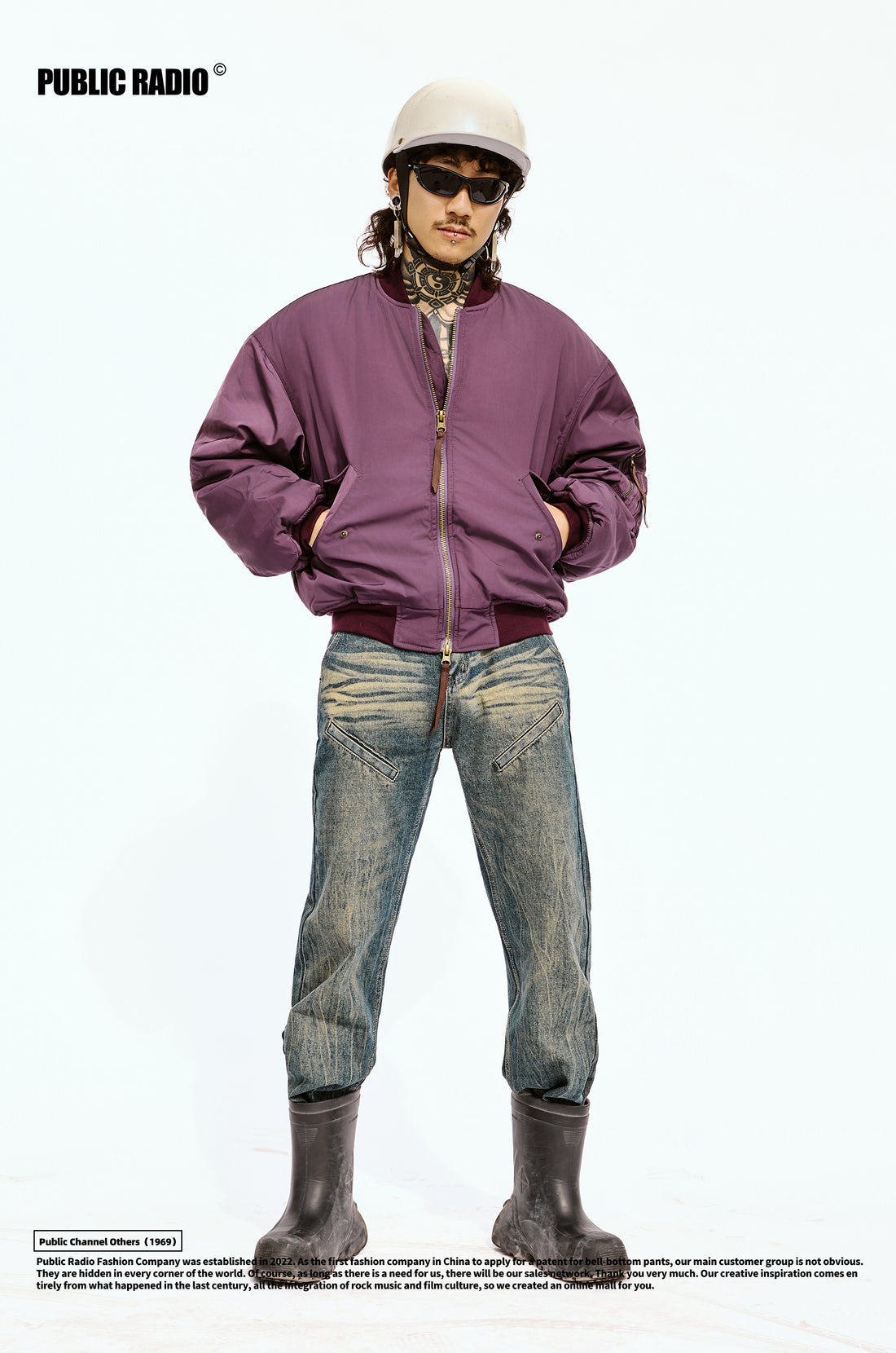 PUBLIC RADIO | Tokyo Rumble Series Washed Textured Retro Denim Flare Pants for Motorcycle Riders, Men and Women