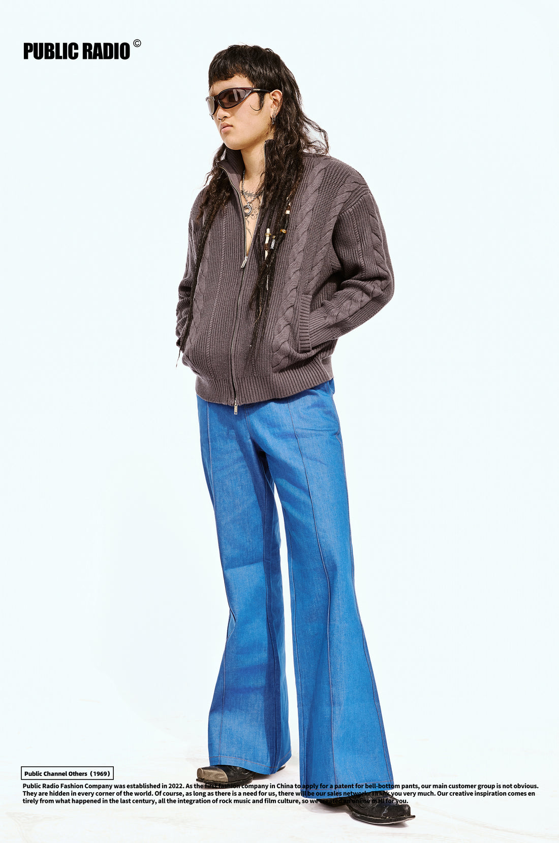 PUBLIC RADIO｜American Retro High Neck Stand Collar Zipper Knit Cashmere Japanese Style Sweater/Sweatshirt for Men and Women