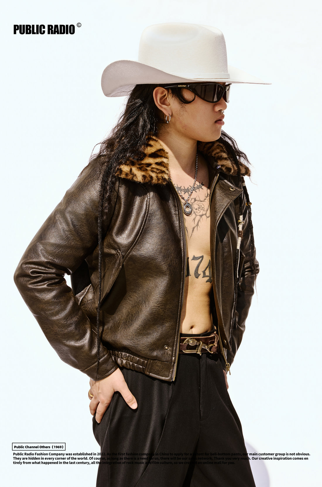 PUBLIC RADIO | Mexican Hero Series Leopard Print Warm Collar Detachable Leather Jacket Retro Style