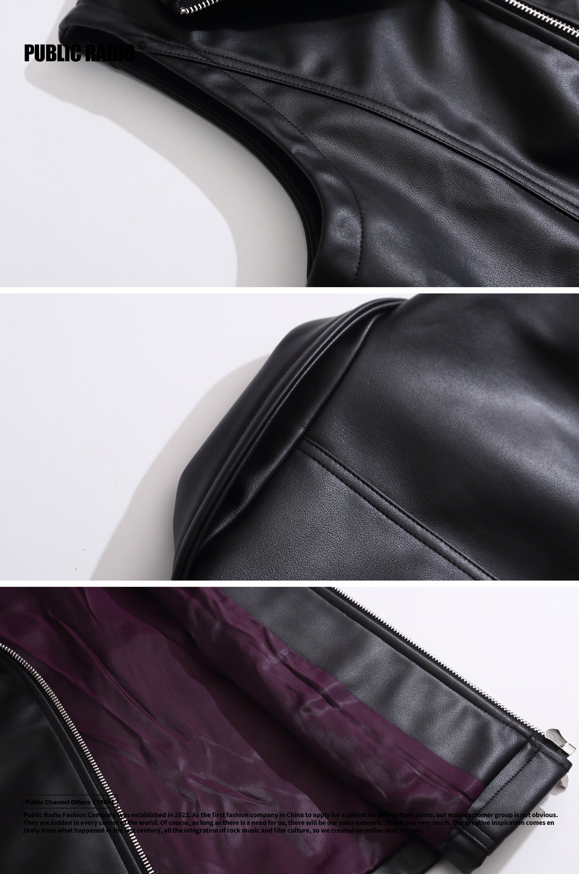 PUBLIC RADIO｜DIGITAL PUNK Japanese Rock Motorcycle High-Neck Genuine Leather Zipper Vest