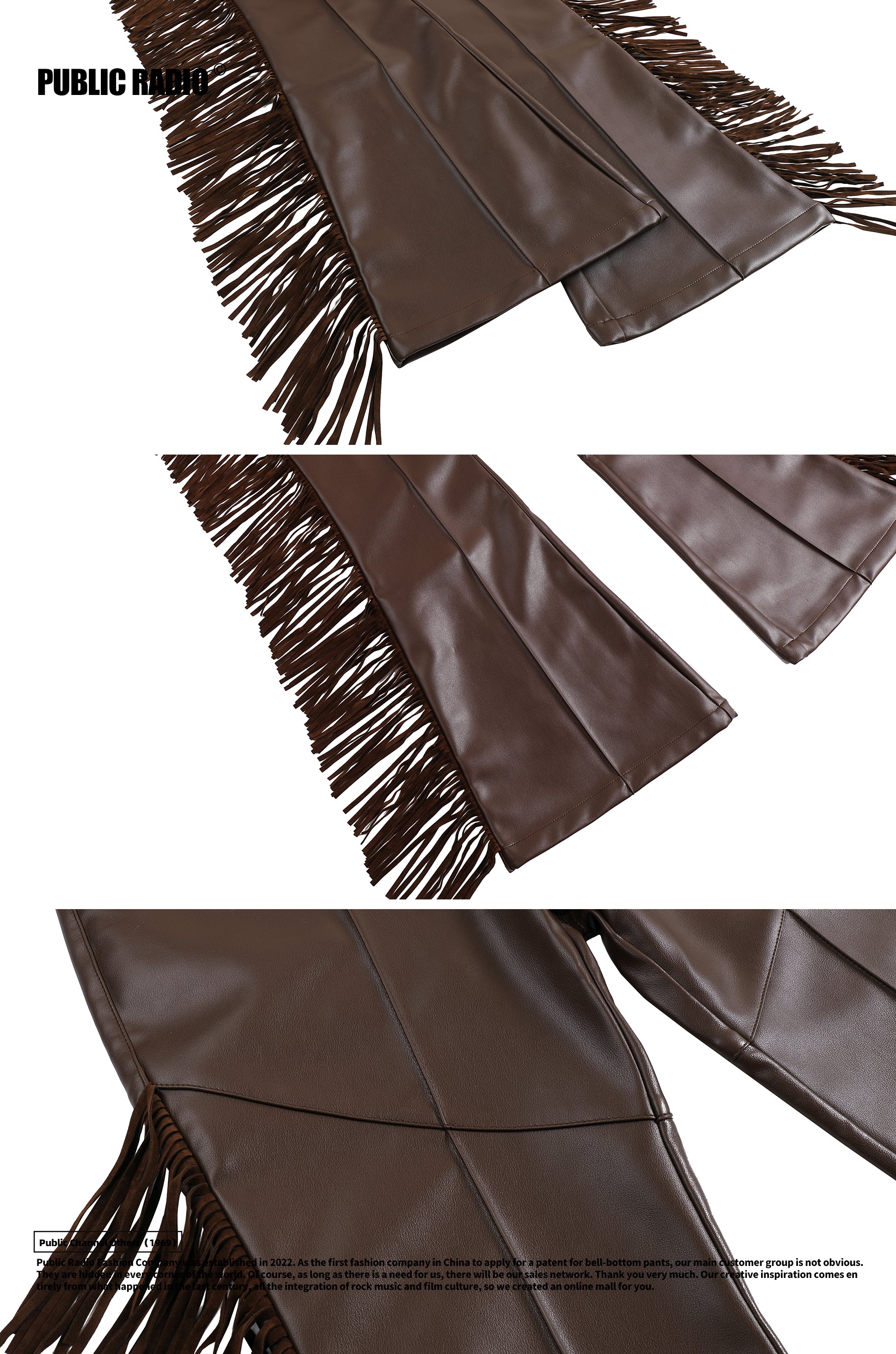PUBLIC RADIO | WESTERNCOWBOY American Retro Genuine Leather Fringe Pants High-Waisted Flared Pants