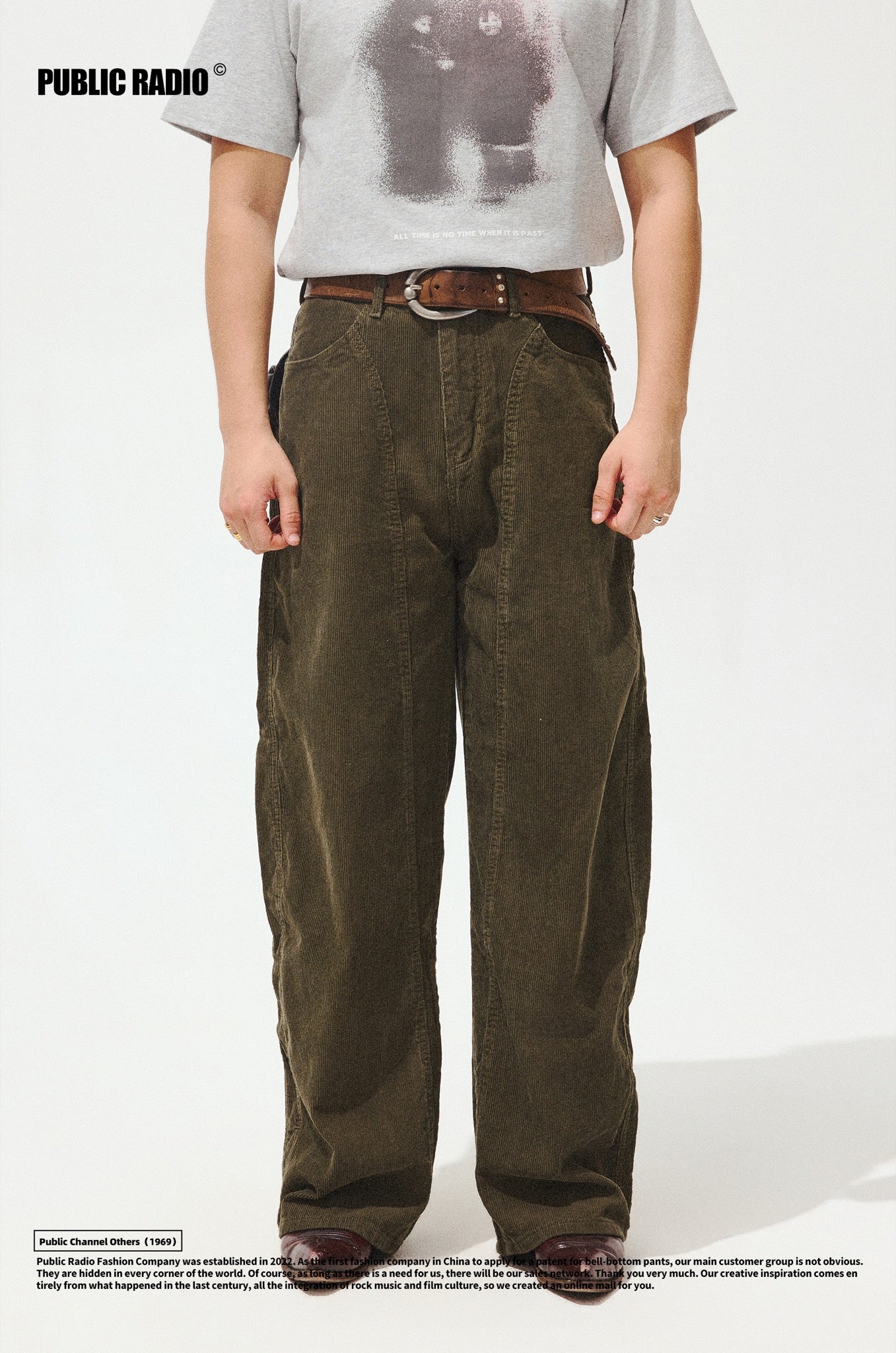 PUBLIC RADIO | Green Striped Corduroy Wide-Leg Pants - Image 3