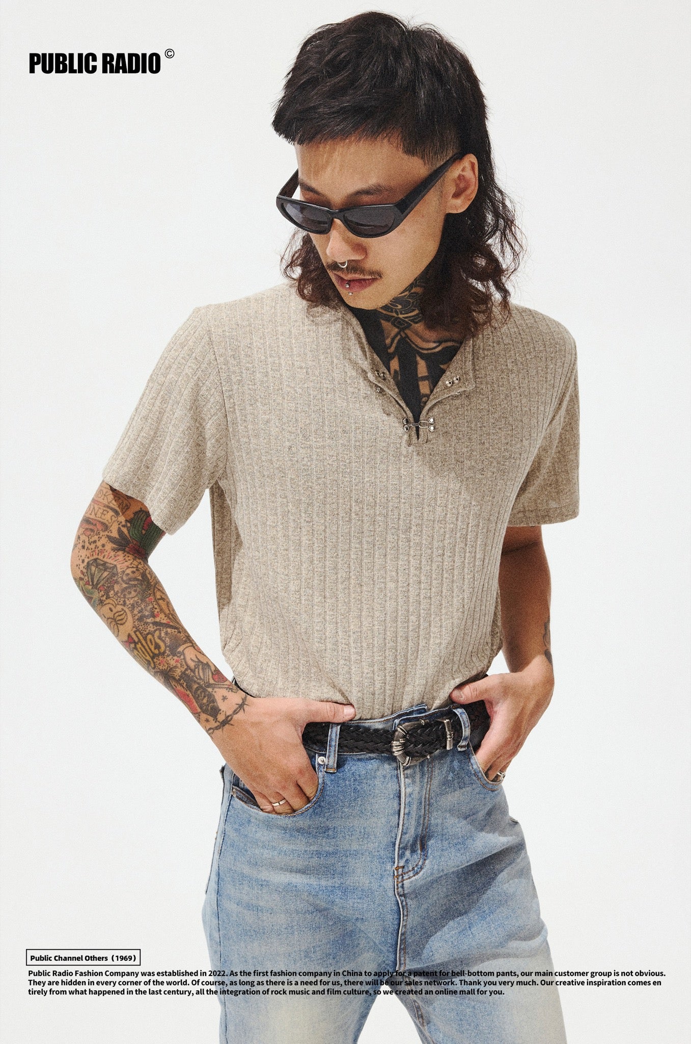 PUBLIC RADIO | Grey Short Sleeve V-Neck - Image 4