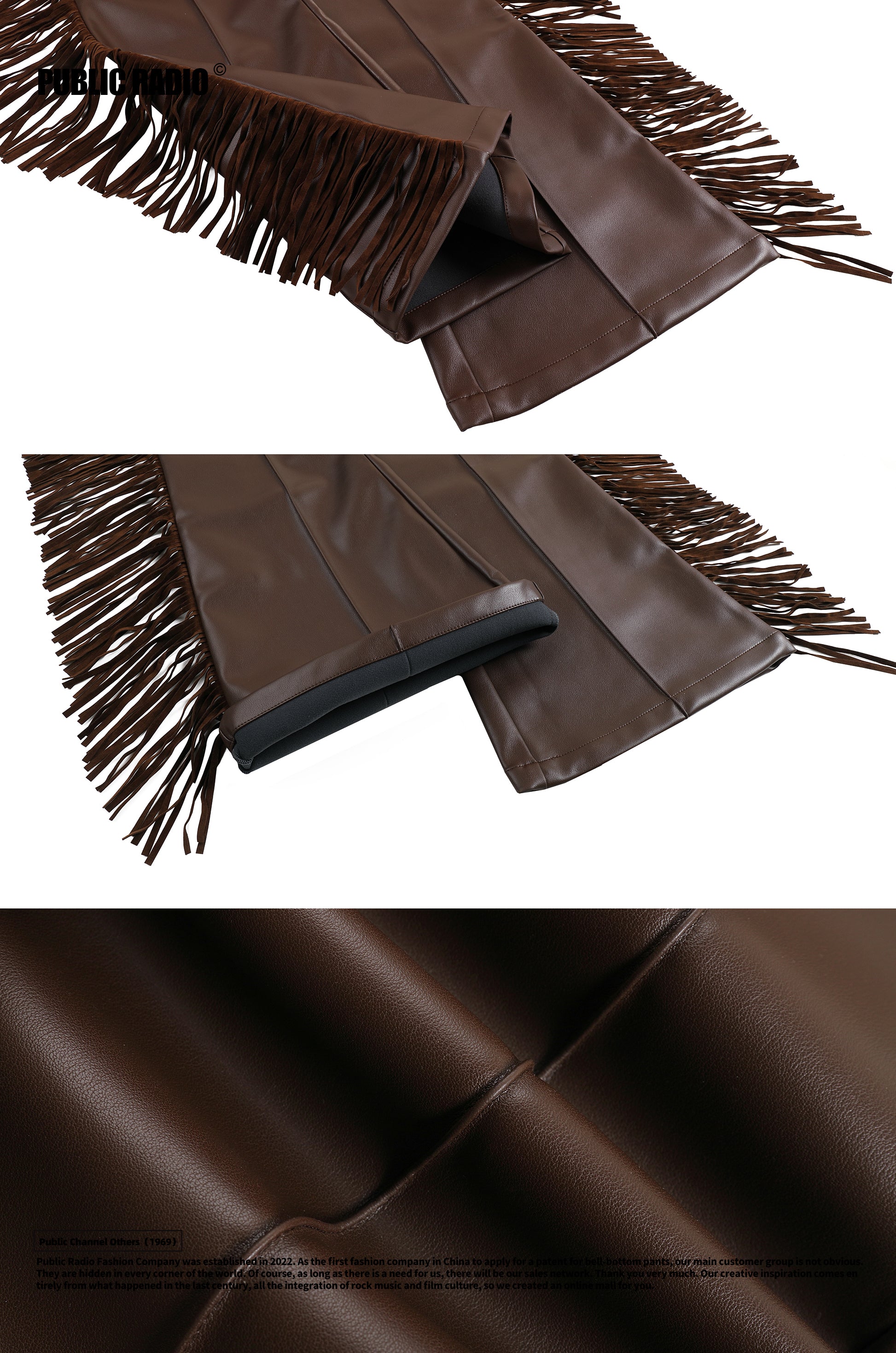 PUBLIC RADIO | WESTERNCOWBOY American Retro Genuine Leather Fringe Pants High-Waisted Flared Pants