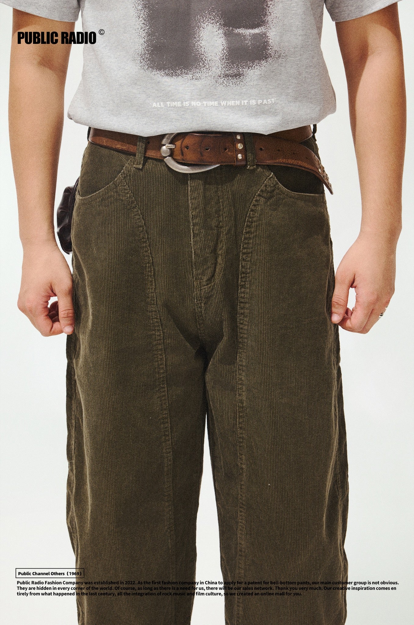 PUBLIC RADIO | Green Striped Corduroy Wide-Leg Pants - Image 4