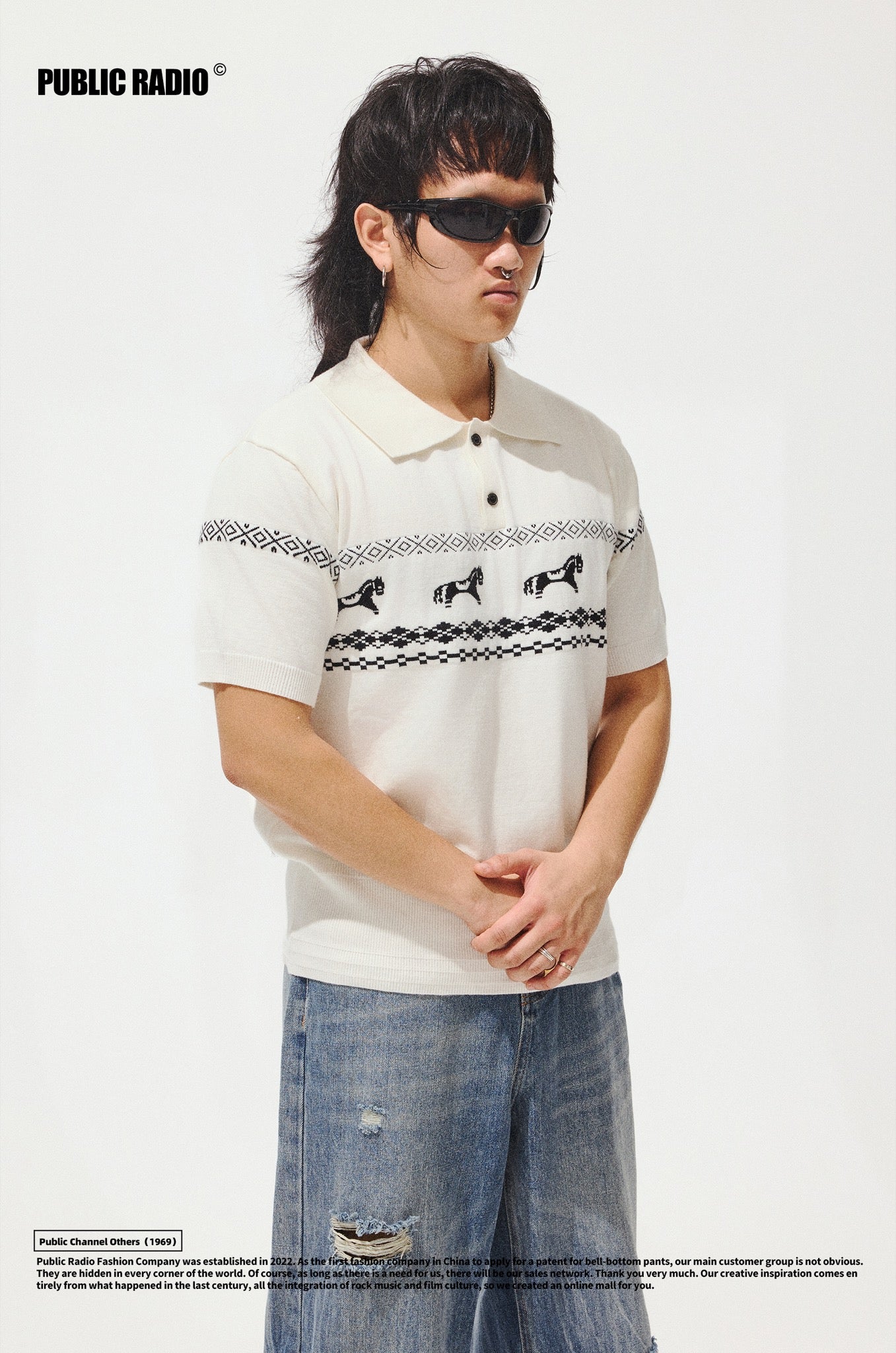 PUBLIC RADIO | White Deer Print Polo Shirt - Image 4