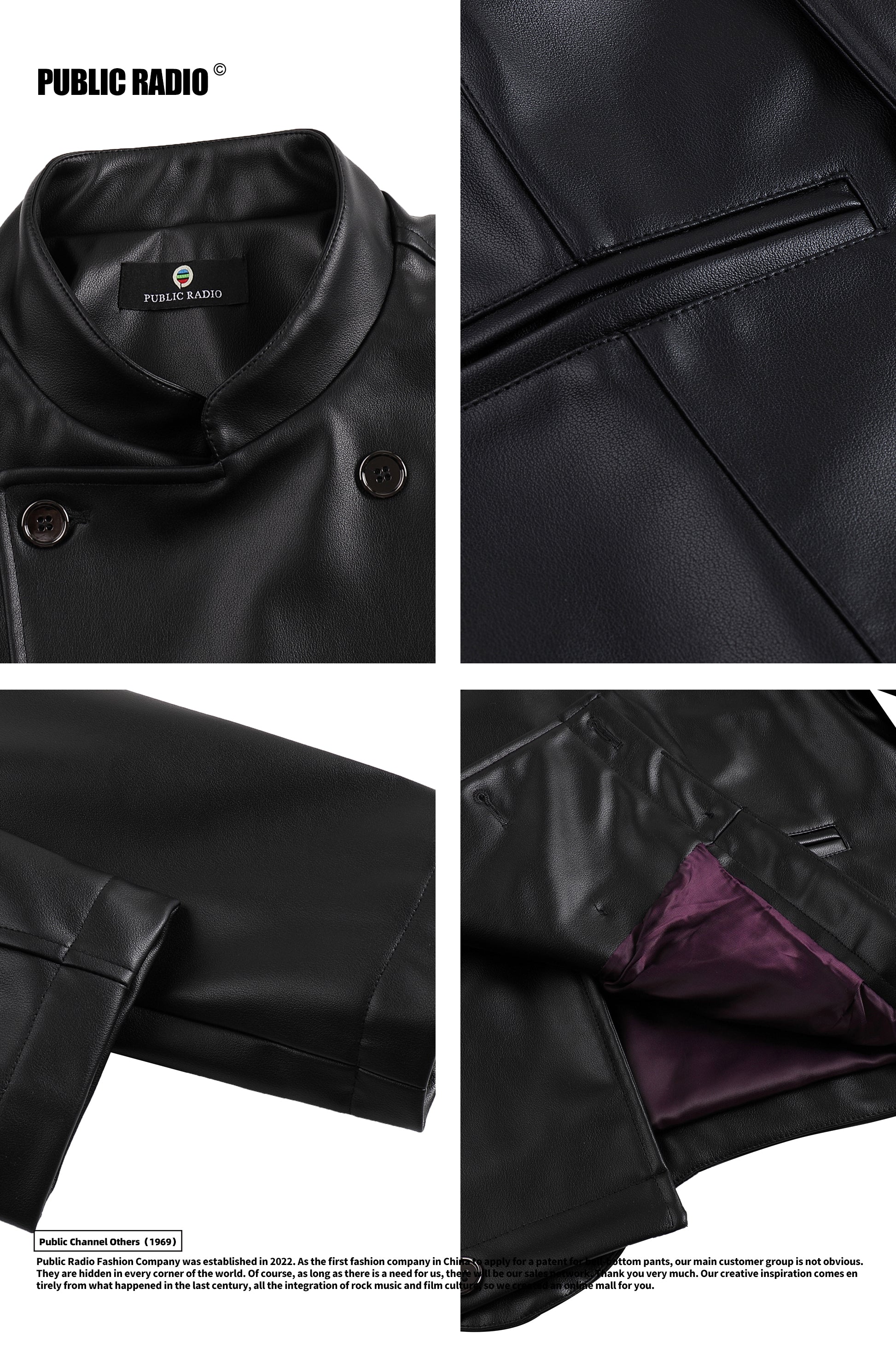 PUBLIC RADIO | American Vintage Classic Motorcycle Genuine Leather Jacket Alloy Double-Breasted