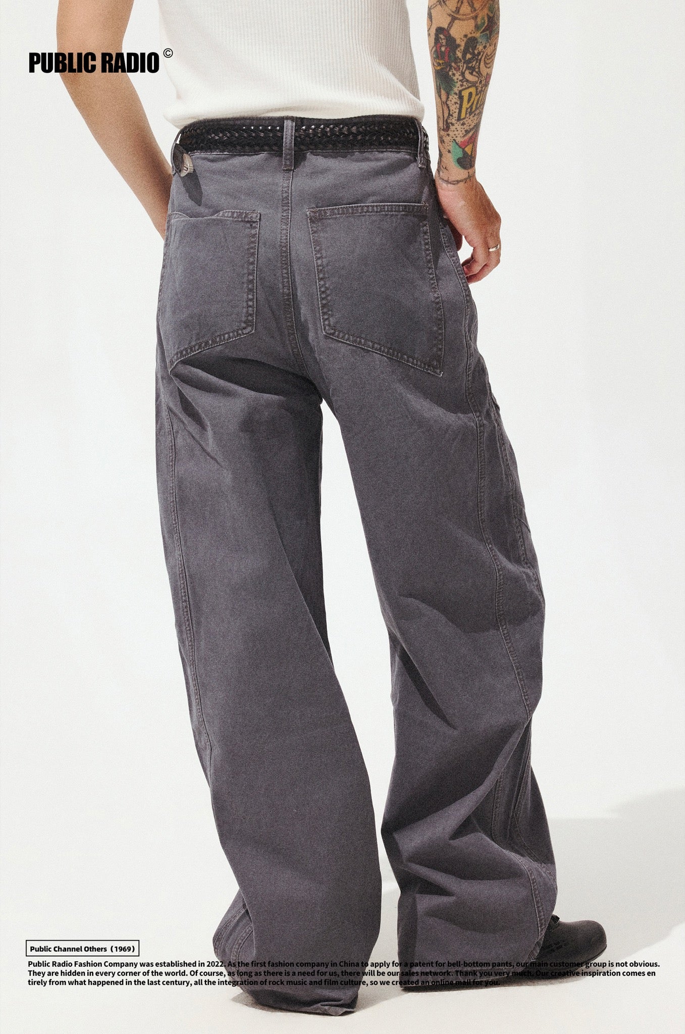 PUBLIC RADIO | Grey Patchwork Striped Cargo Pants - Image 5