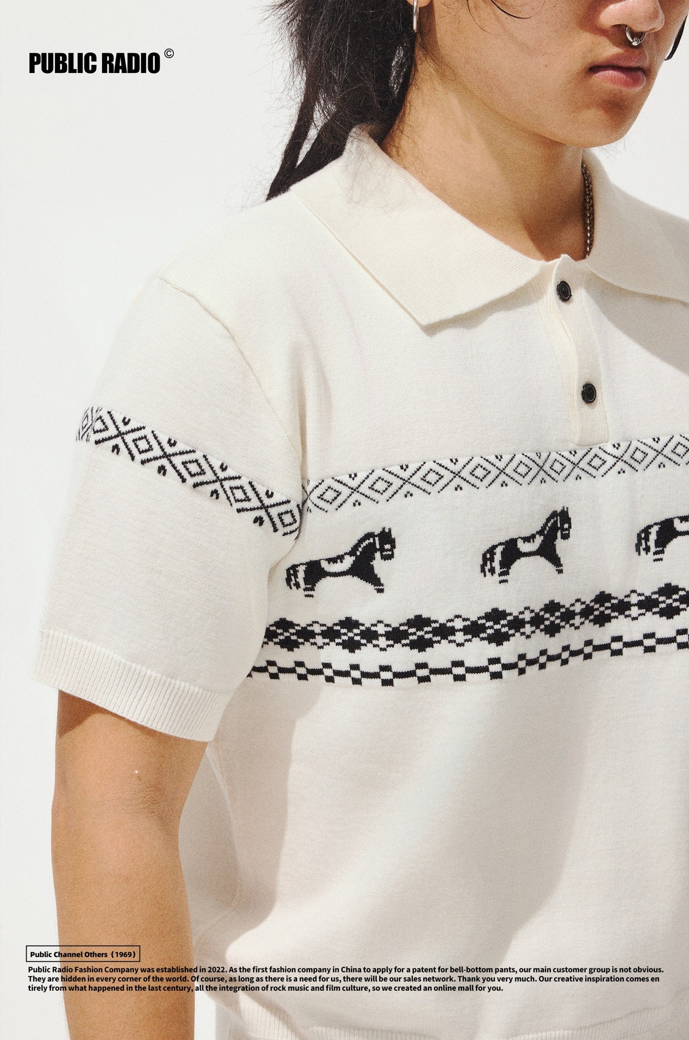 PUBLIC RADIO | White Deer Print Polo Shirt - Image 5