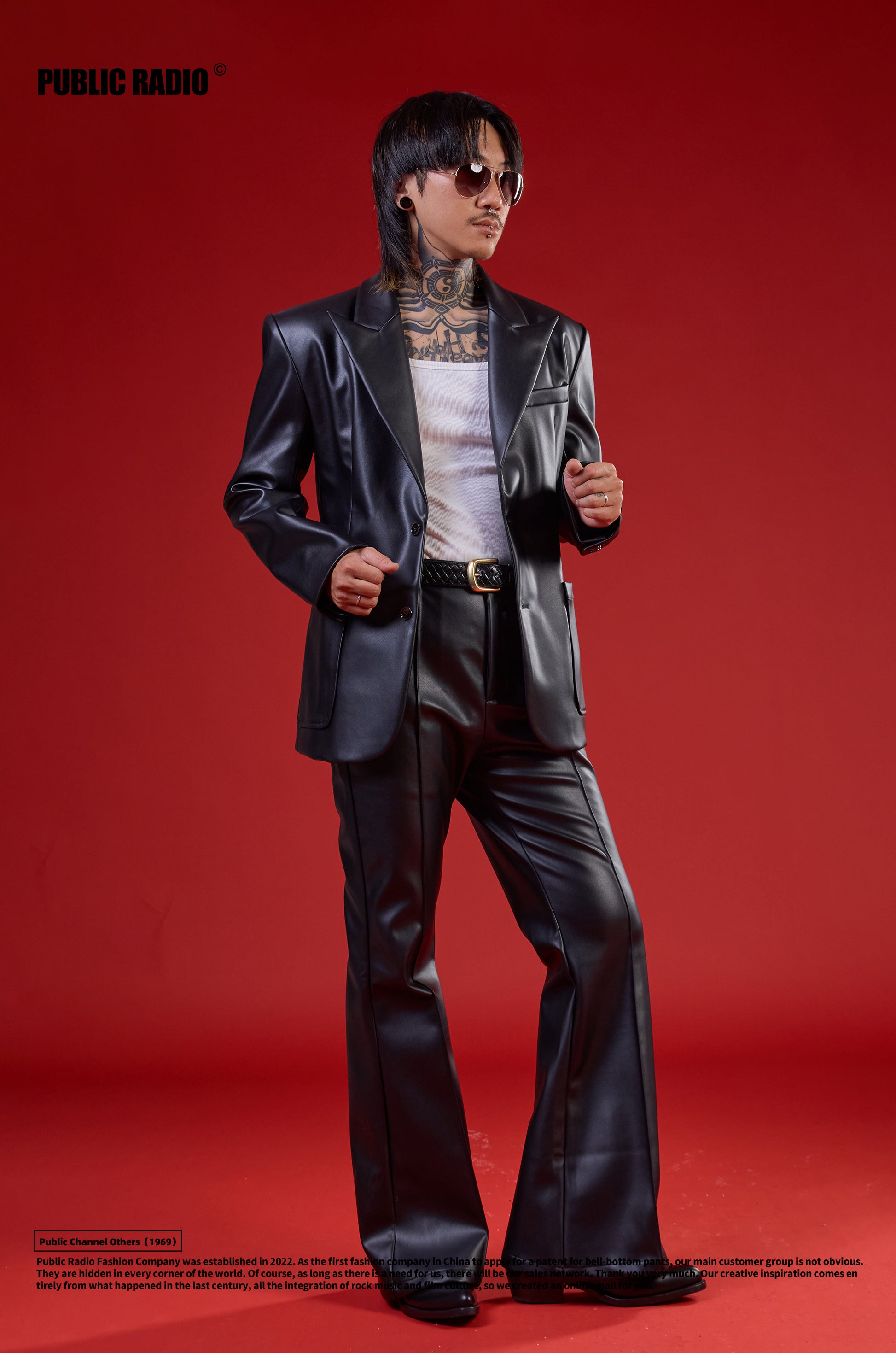 PUBLIC RADIO | Harajuku Japan Millennial Heavyweight Genuine Leather Vintage High-Waist Flared Pants