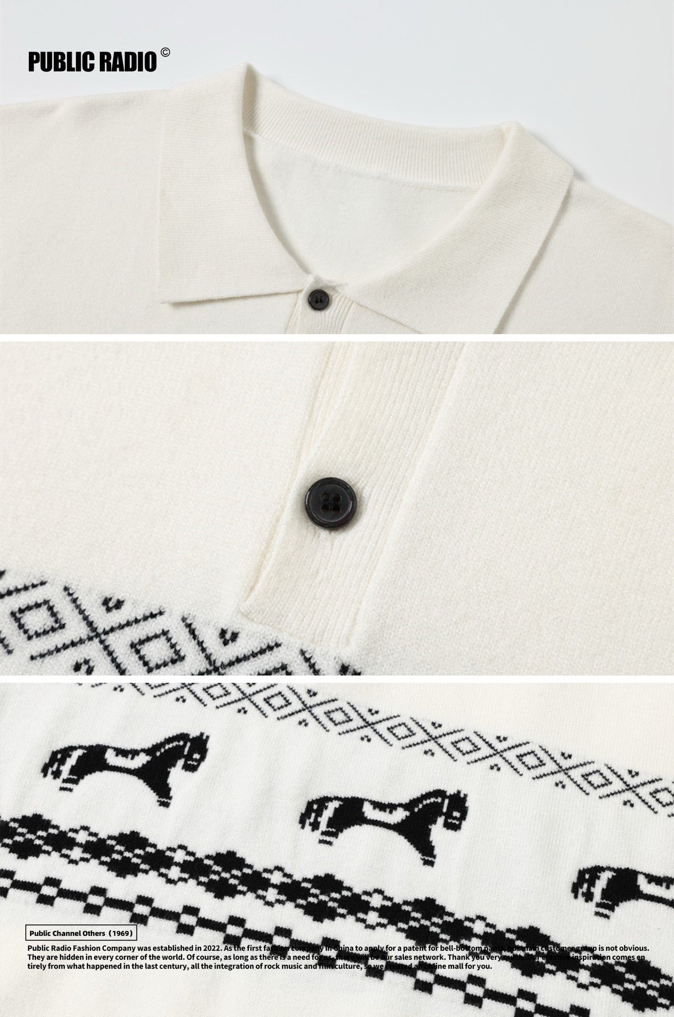 PUBLIC RADIO | White Deer Print Polo Shirt - Image 6