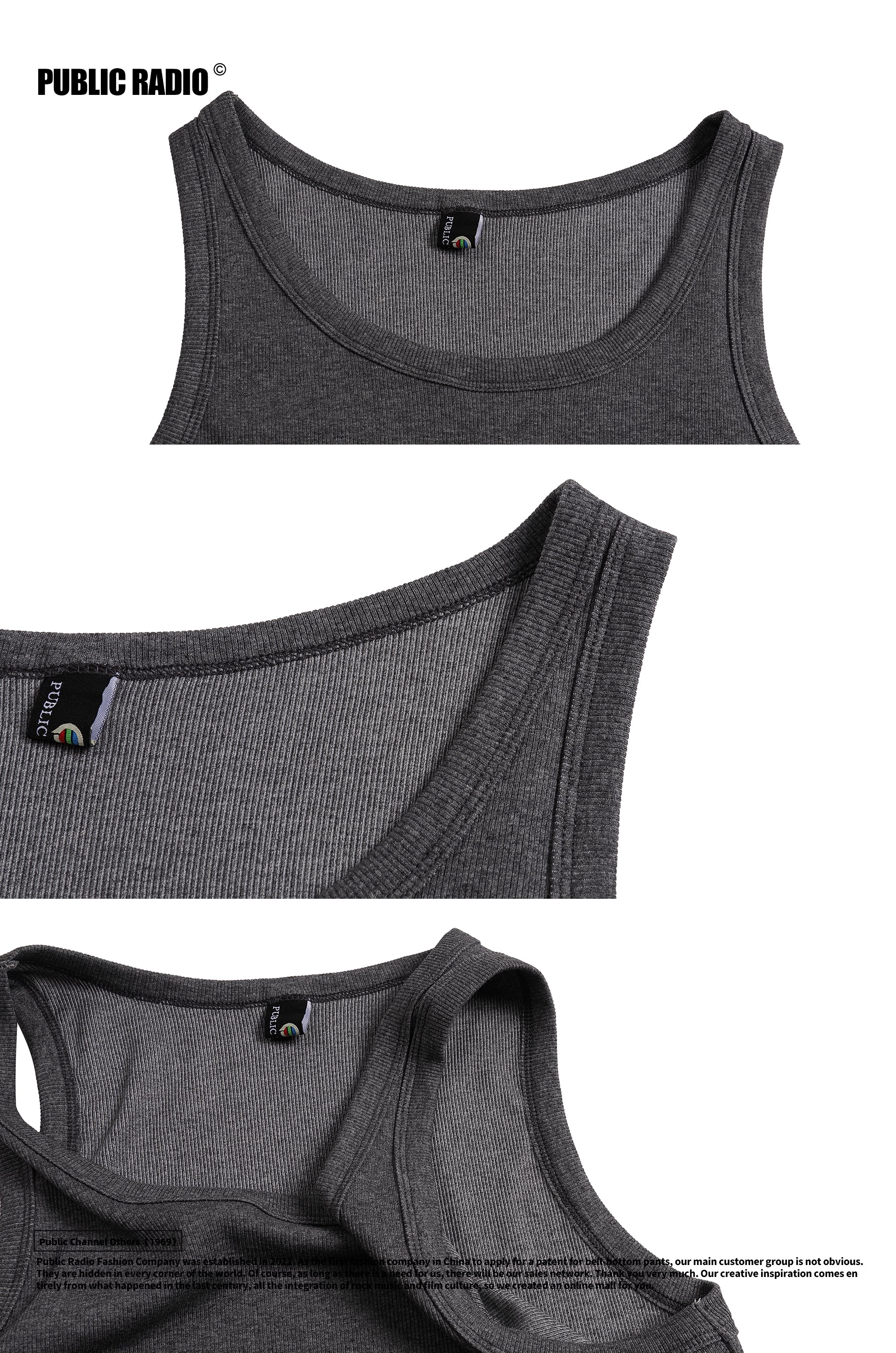 PUBLIC RADIO | American Vintage Slim Fit Pure Cotton Fiber Ribbed Undershirt Vest Base Layer
