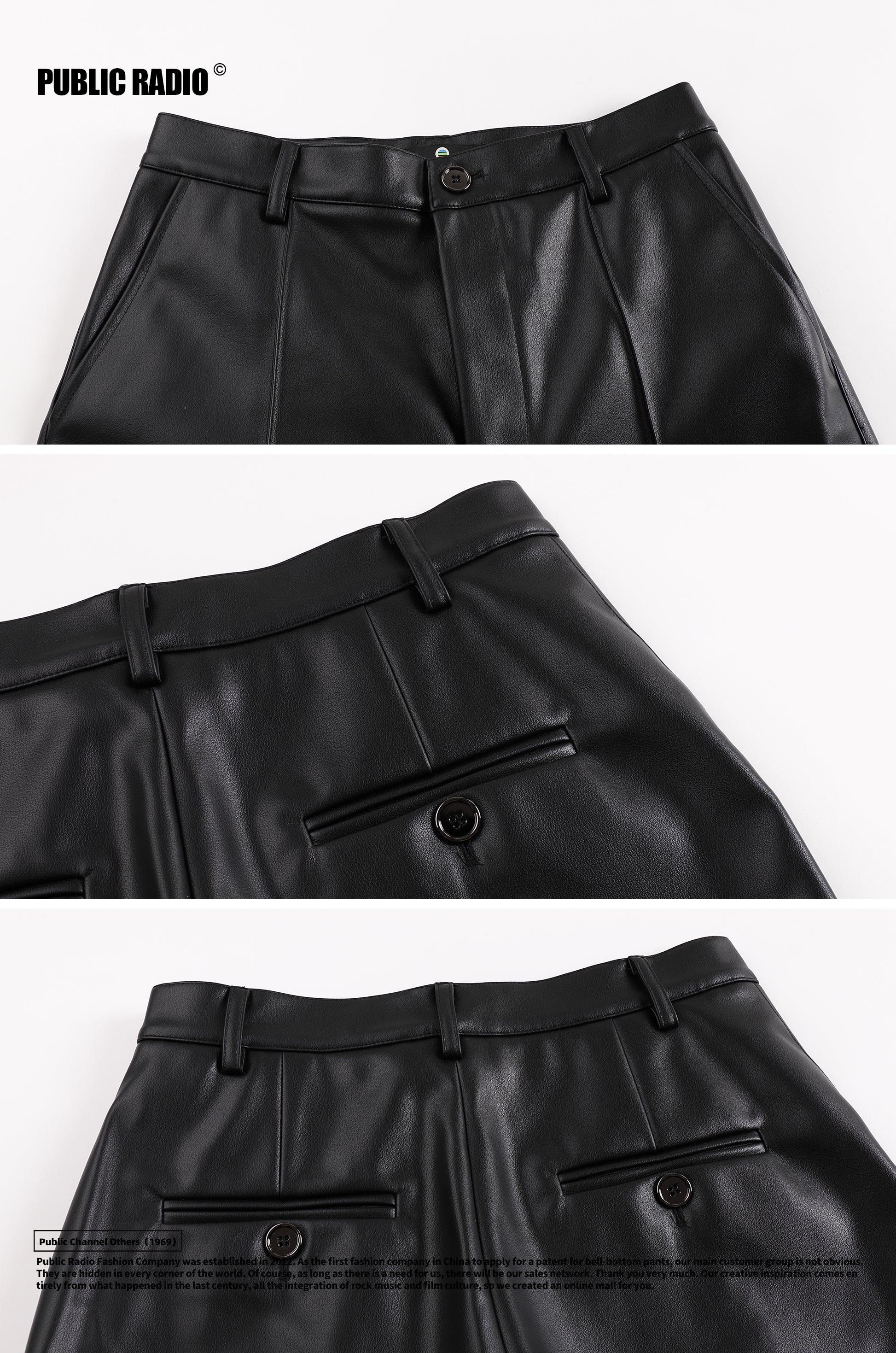 PUBLIC RADIO | Harajuku Japan Millennial Heavyweight Genuine Leather Vintage High-Waist Flared Pants