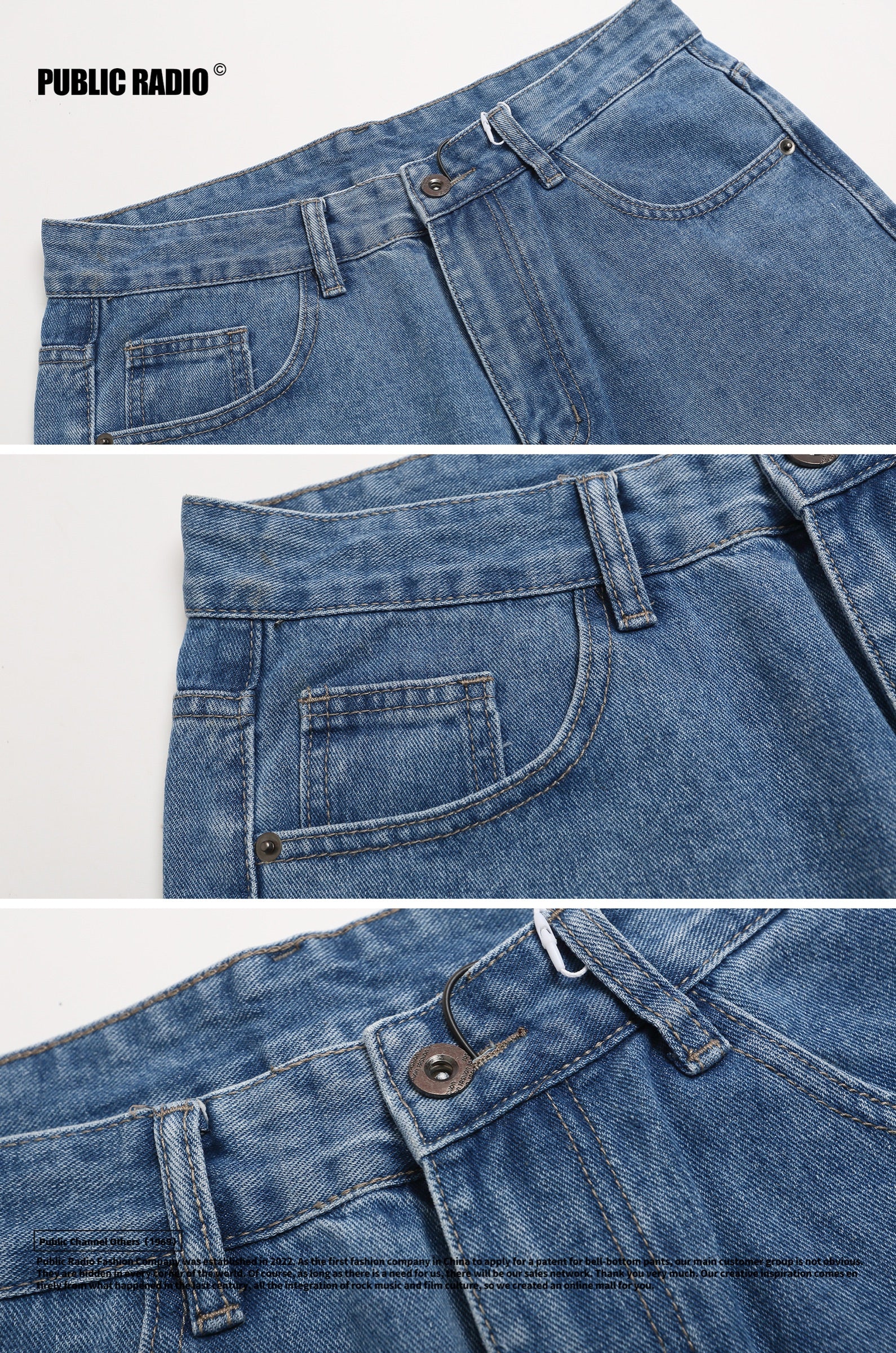 PUBLIC RADIO | HONG KONG OLD FASHION Vintage Washed Denim High-Waist Flared Pants