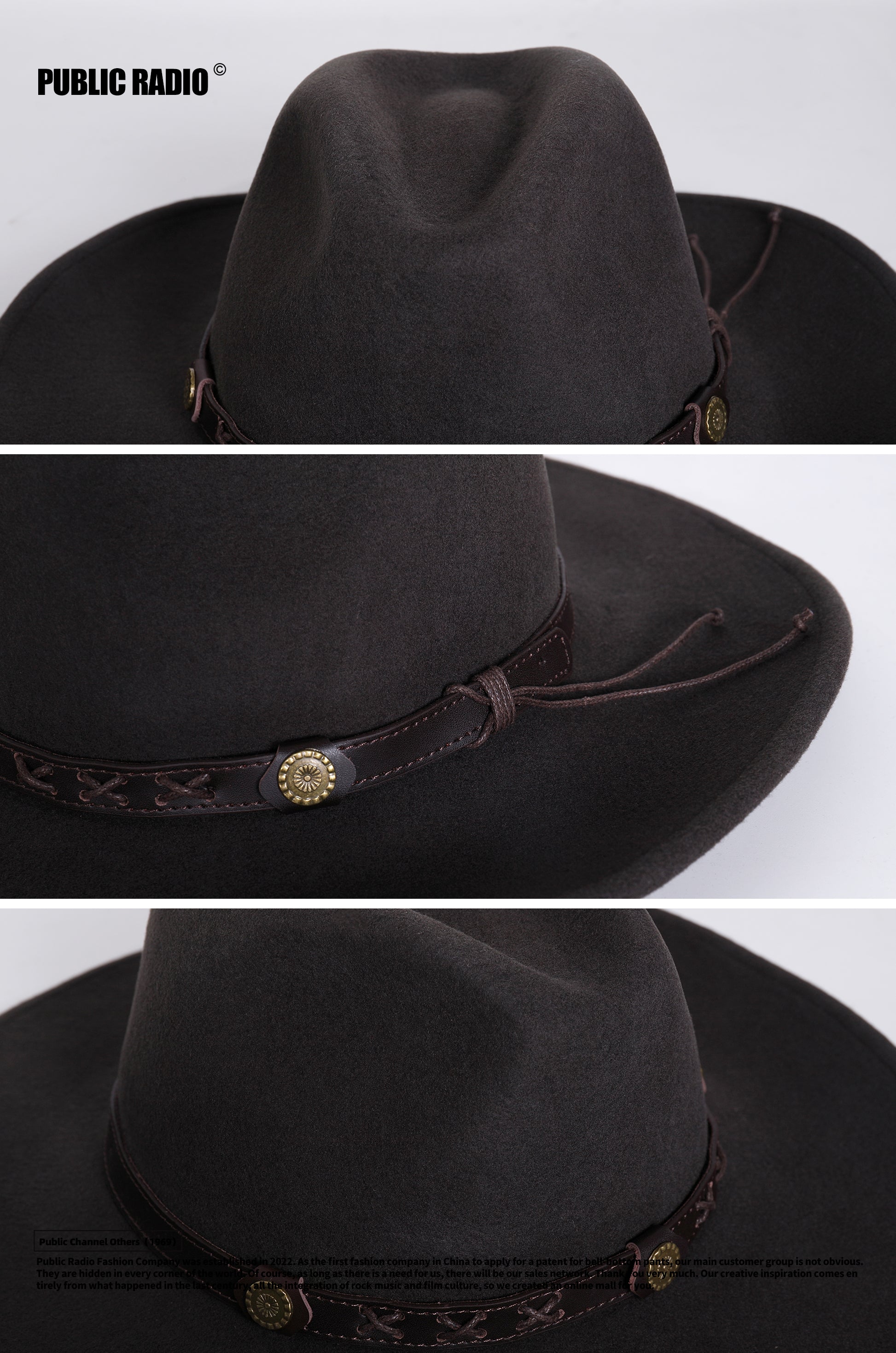 PUBLIC RADIO | Western Traditional Pure Wool Cowboy Hat Yellowstone Sun-Proof Water-Proof