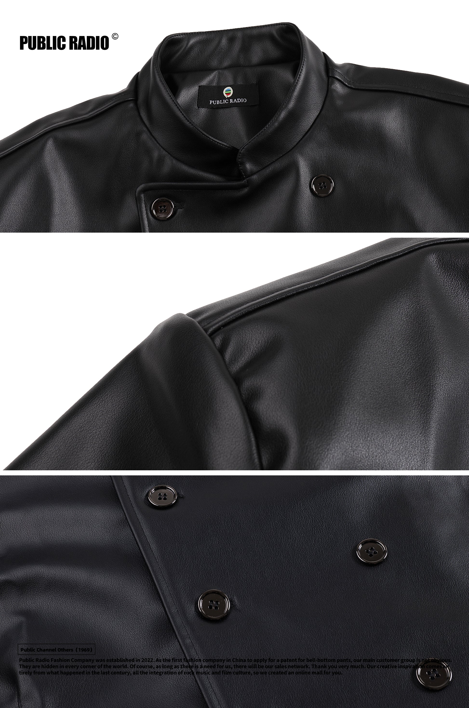 PUBLIC RADIO | American Vintage Classic Motorcycle Genuine Leather Jacket Alloy Double-Breasted