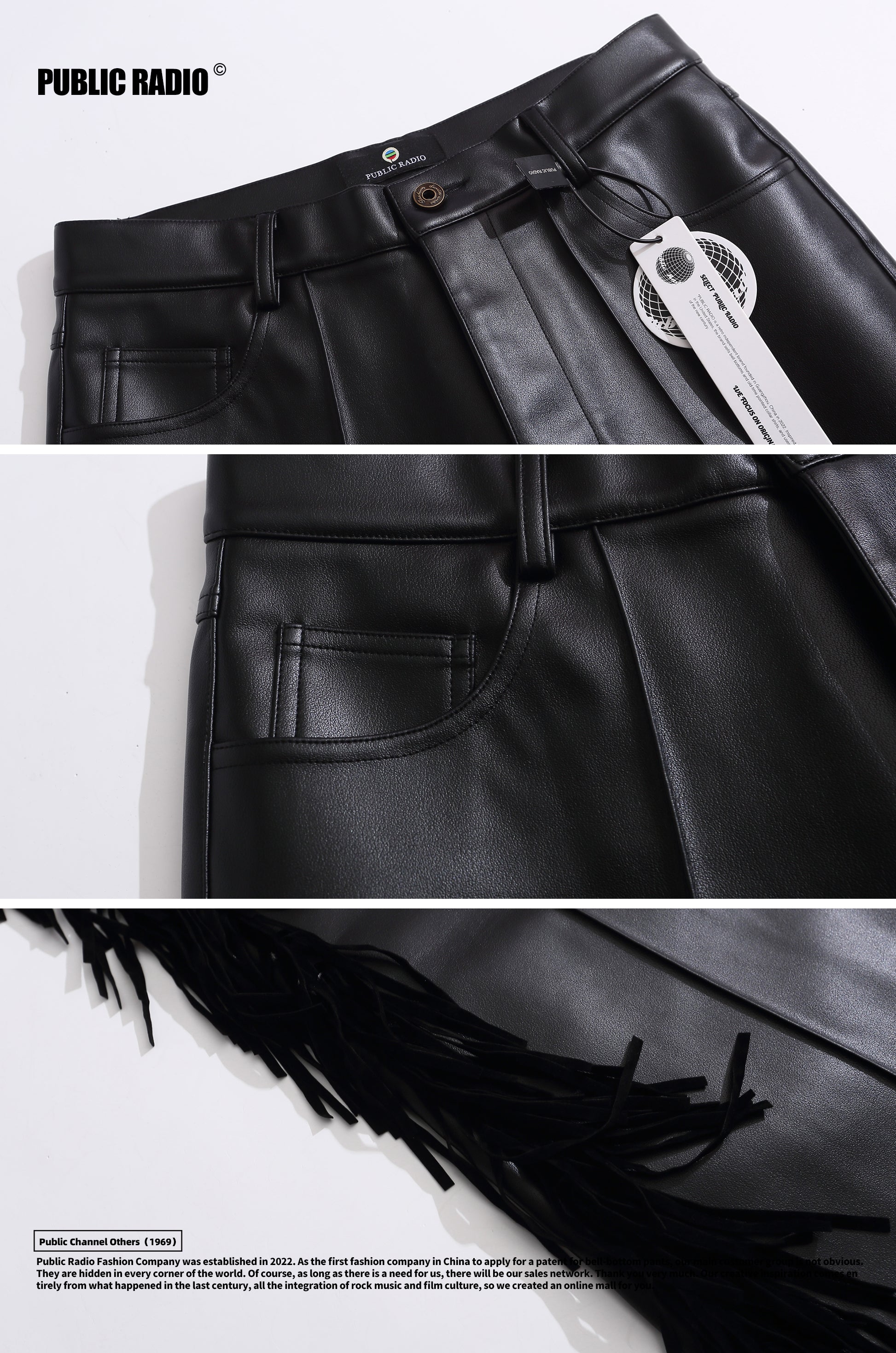 PUBLIC RADIO | WESTERNCOWBOY American Retro Genuine Leather Fringe Pants High-Waisted Flared Pants