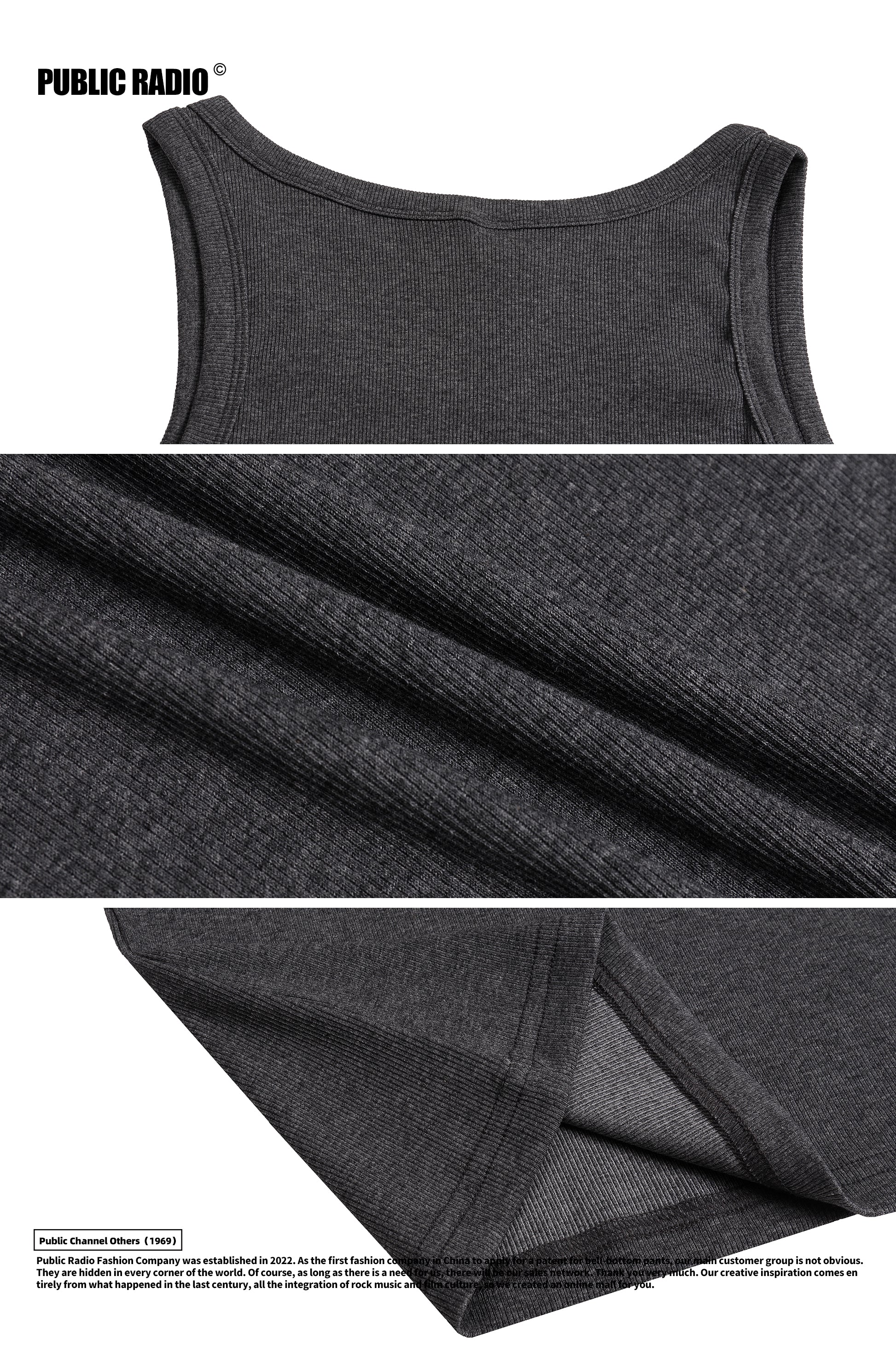 PUBLIC RADIO | American Vintage Slim Fit Pure Cotton Fiber Ribbed Undershirt Vest Base Layer