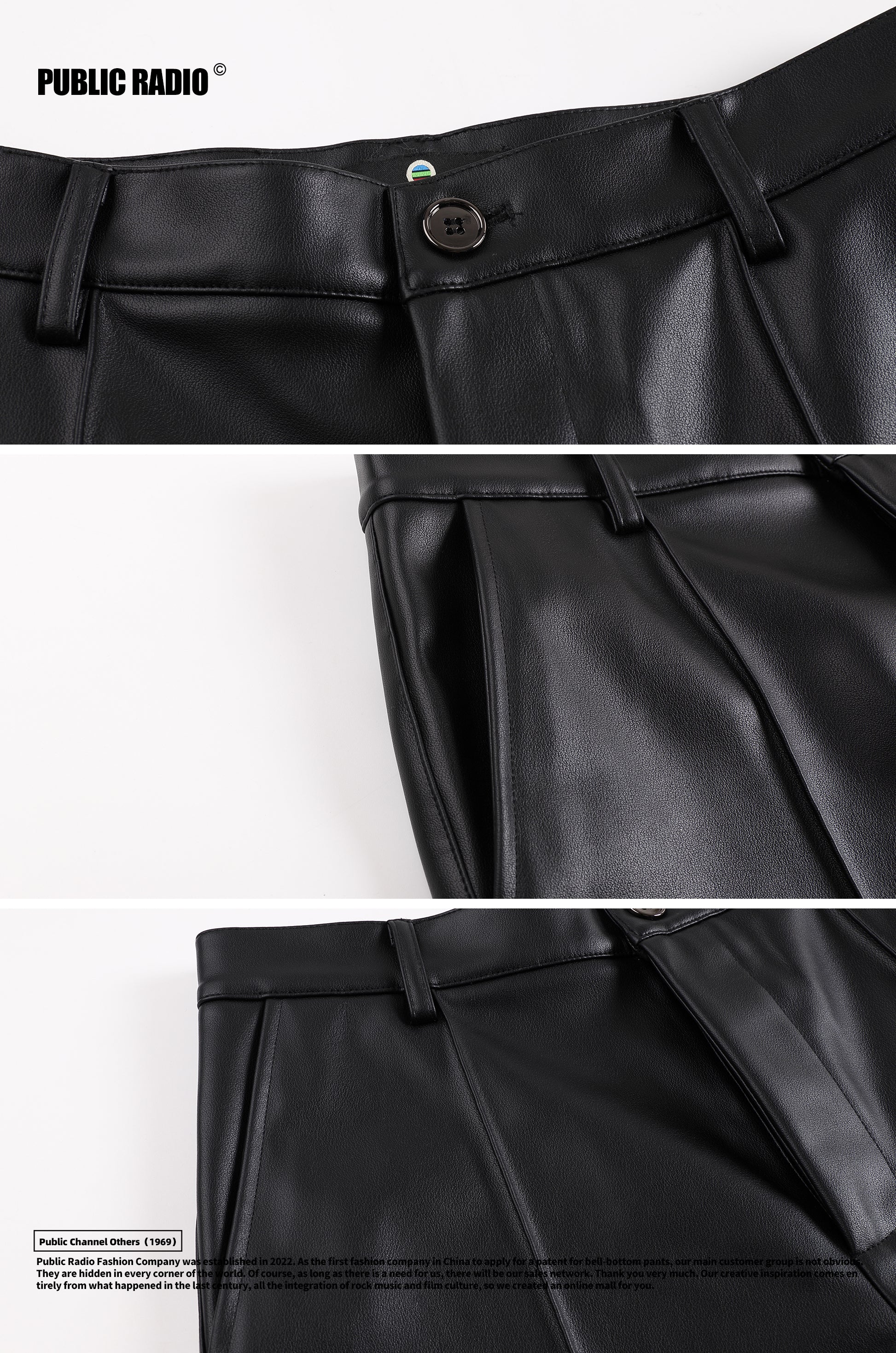 PUBLIC RADIO | Harajuku Japan Millennial Heavyweight Genuine Leather Vintage High-Waist Flared Pants