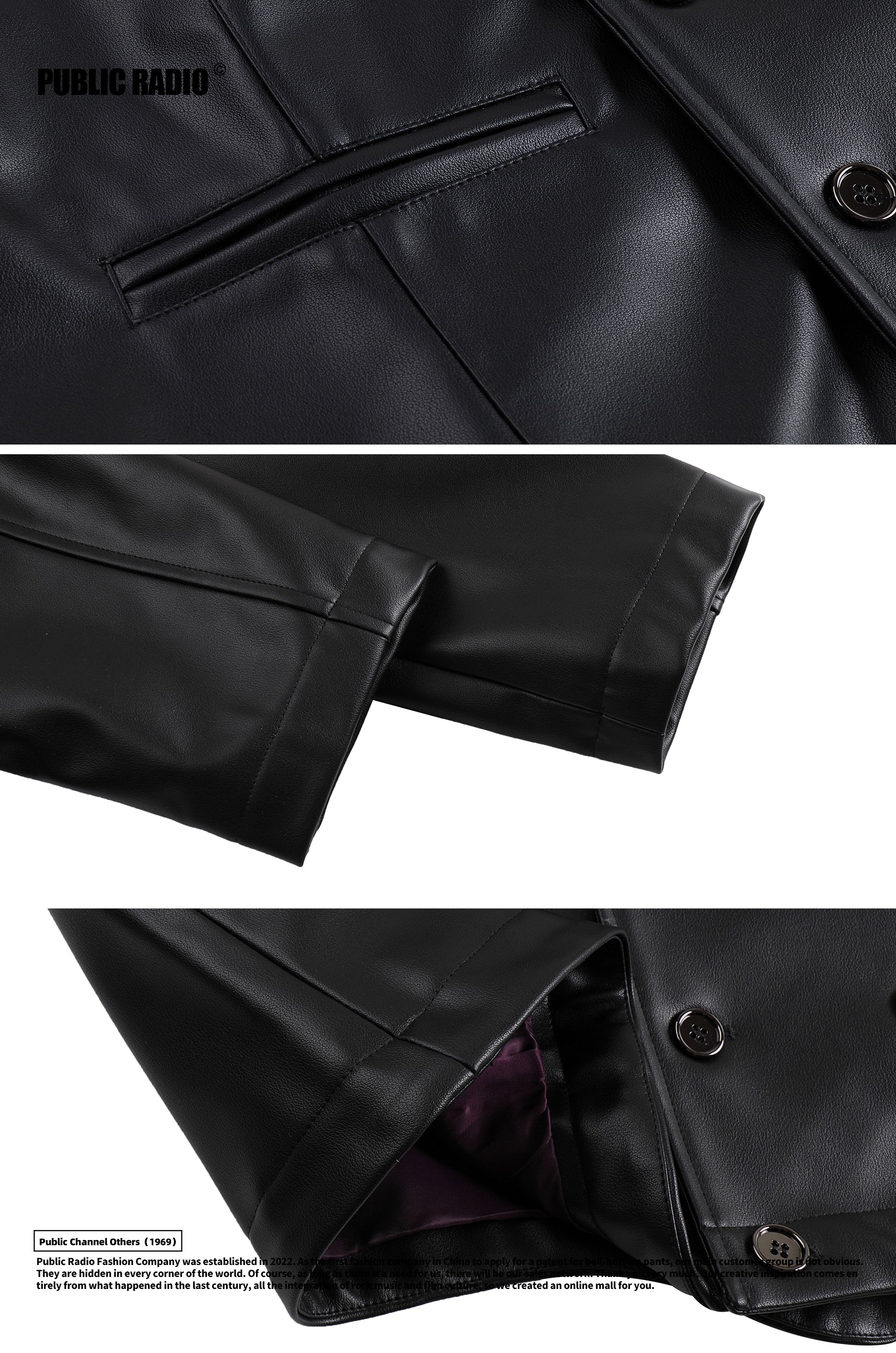 PUBLIC RADIO | American Vintage Classic Motorcycle Genuine Leather Jacket Alloy Double-Breasted