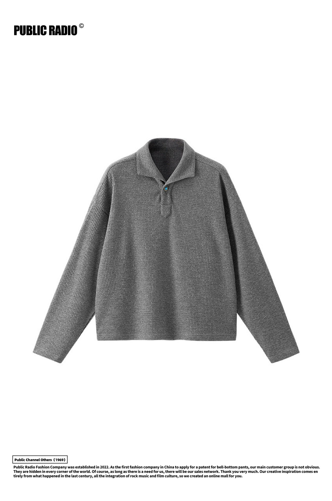 PUBLIC RADIO｜American Retro One-Piece Neck Turquoise Eyelet Design Loose Long-Sleeve Polo Shirt