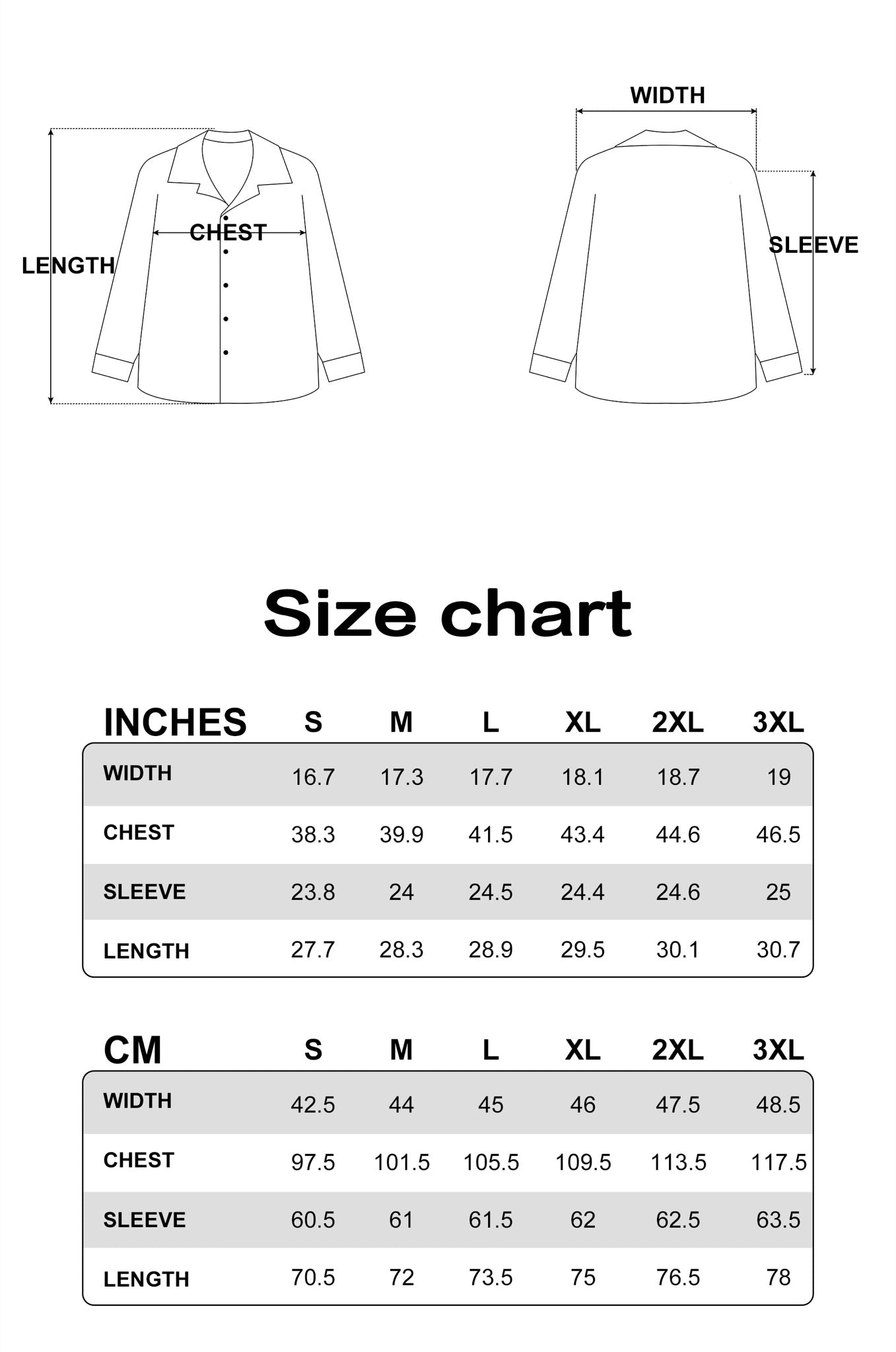 PUBLIC RADIO | Black Red Paisley Shirt - Size Chart