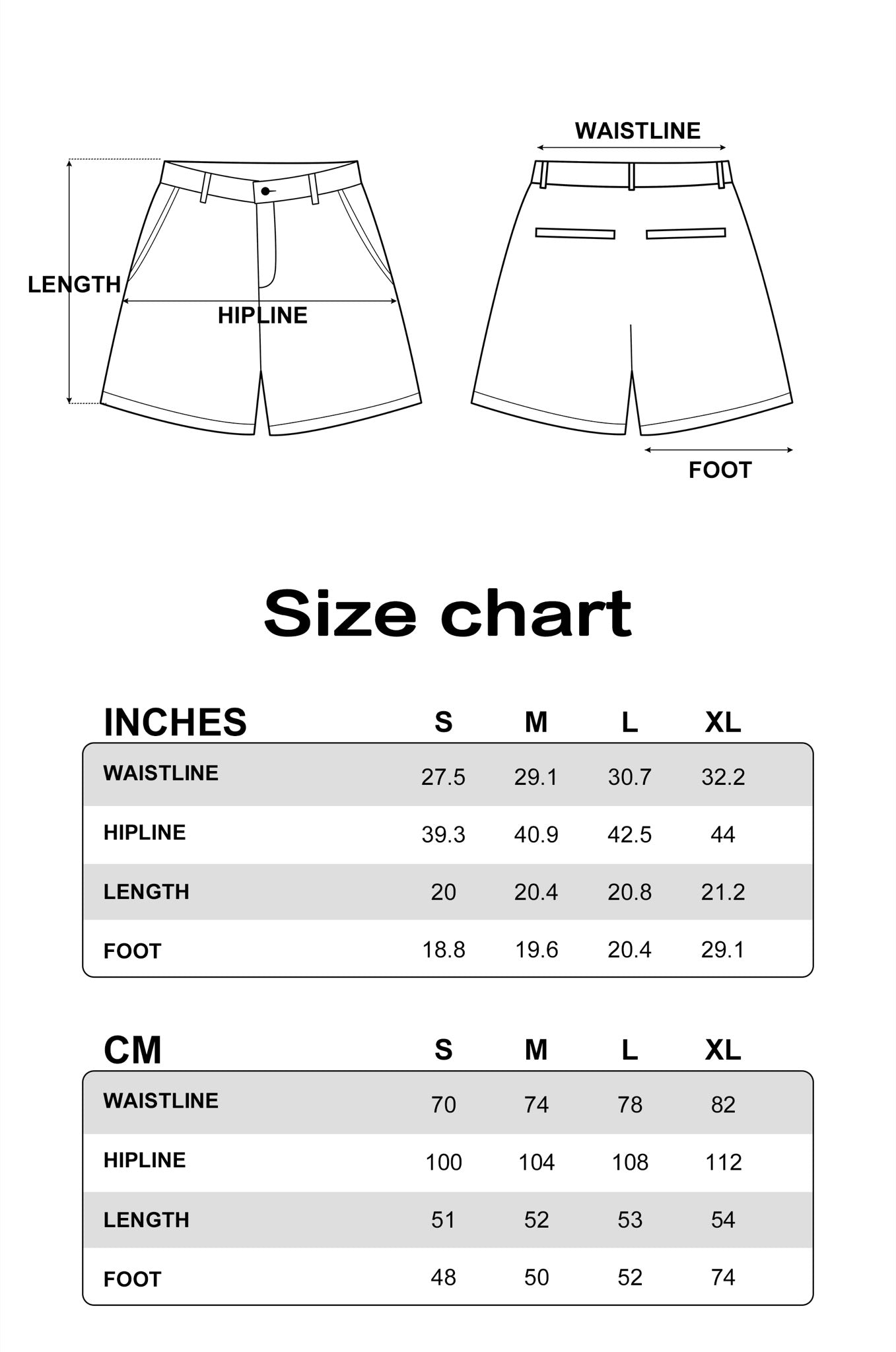 PUBLIC RADIO | Purple Grey Athletic Shorts - Size Chart