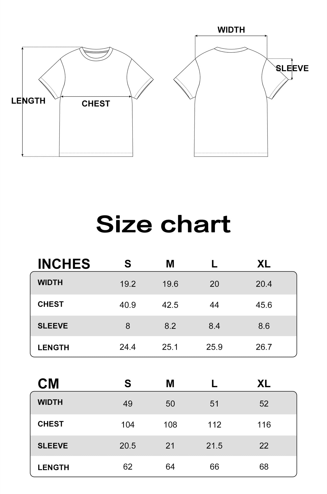 PUBLIC RADIO | Grey Vintage Rock Graphic T-Shirt - Size Chart