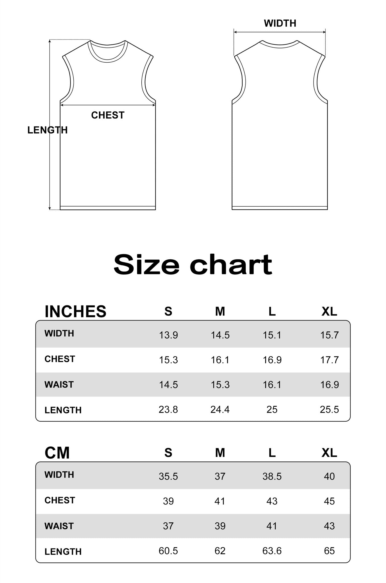 PUBLIC RADIO | White Black Ribbed Stretch Vest - Size Chart