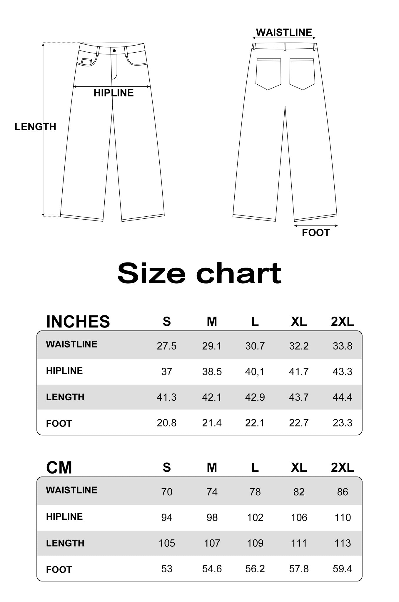 PUBLIC RADIO | Light Wash Jeans - Size Chart